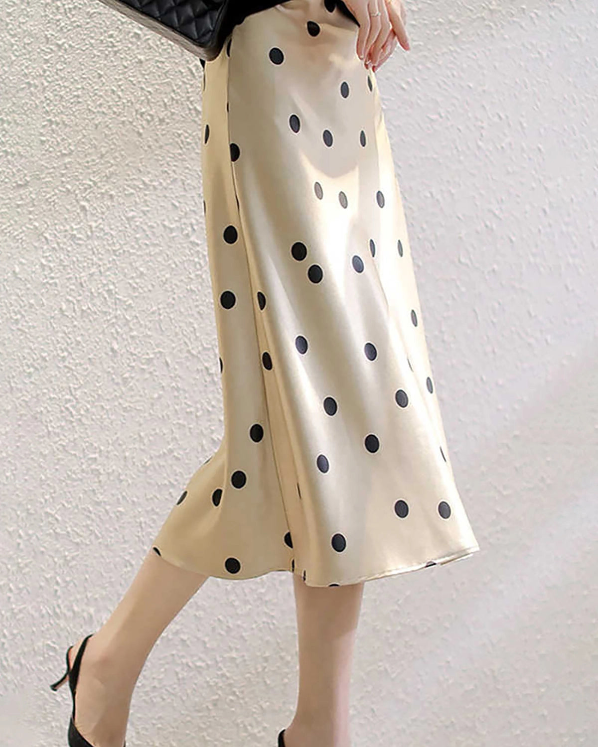 Polka Dot Silk Midi Skirt - Elegant Floral Print A-Line Skirt for Women | Perfect for Office, Party & Date Night Outfits