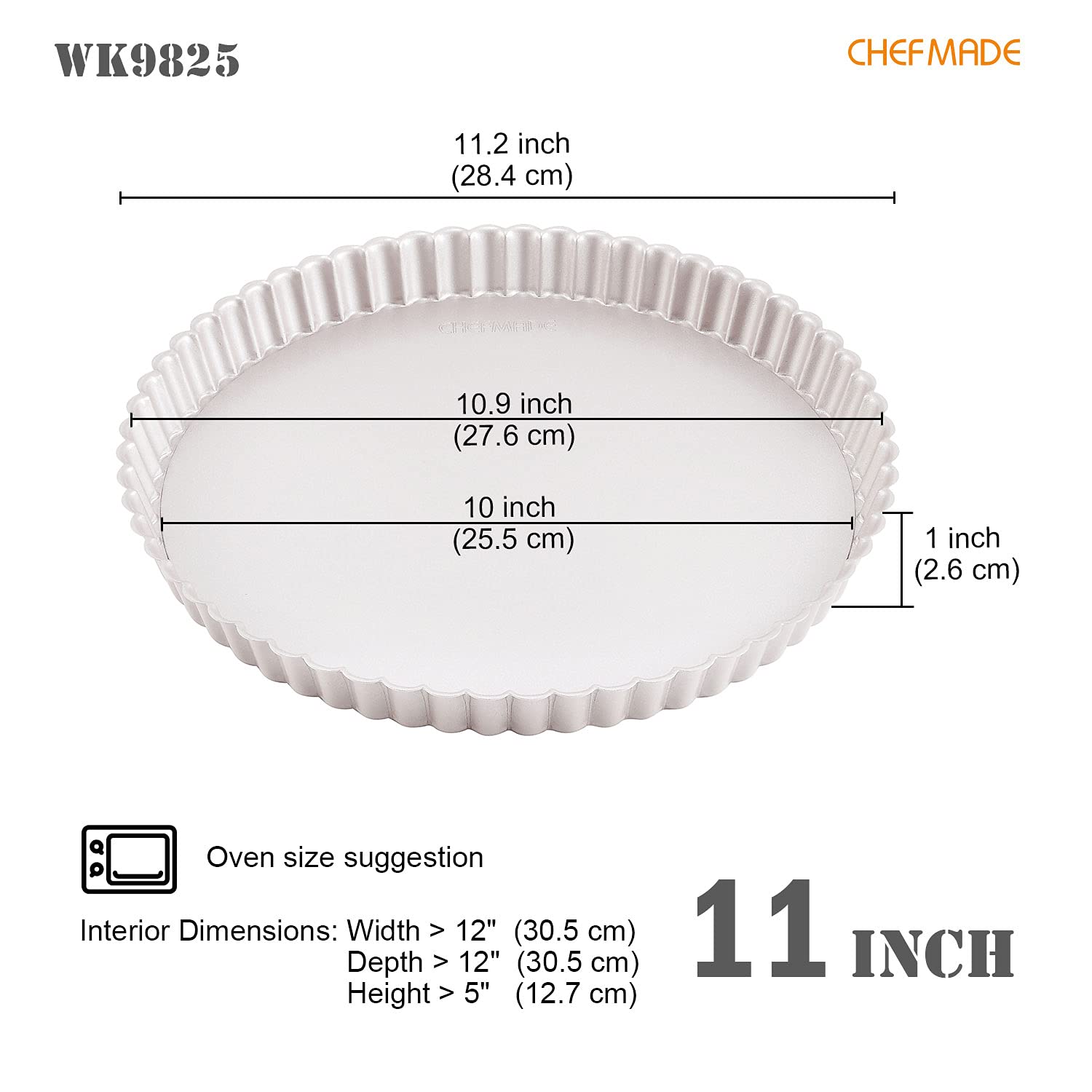 CHEFMADE 11-Inch Round Tart Pan with Removable Bottom - Nonstick Carbon Steel Quiche Pan for Baking Pies, Tarts & Desserts - Oven Safe & Dishwasher Safe - Perfect for Home Bakers & Professional Chefs (Champagne Gold) - Ideal for Holiday Baking, Dinner Parties & Cooking Classes