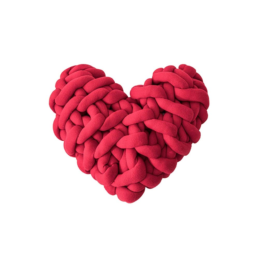 Handmade Solid Color Knotted Love Heart Pillow - Velvet Sofa Cushion, Wedding Decoration, Car Seat Pillow & Bed Headrest (27cm, Red) - Perfect for Home Decor, Romantic Gifts & Cozy Comfort