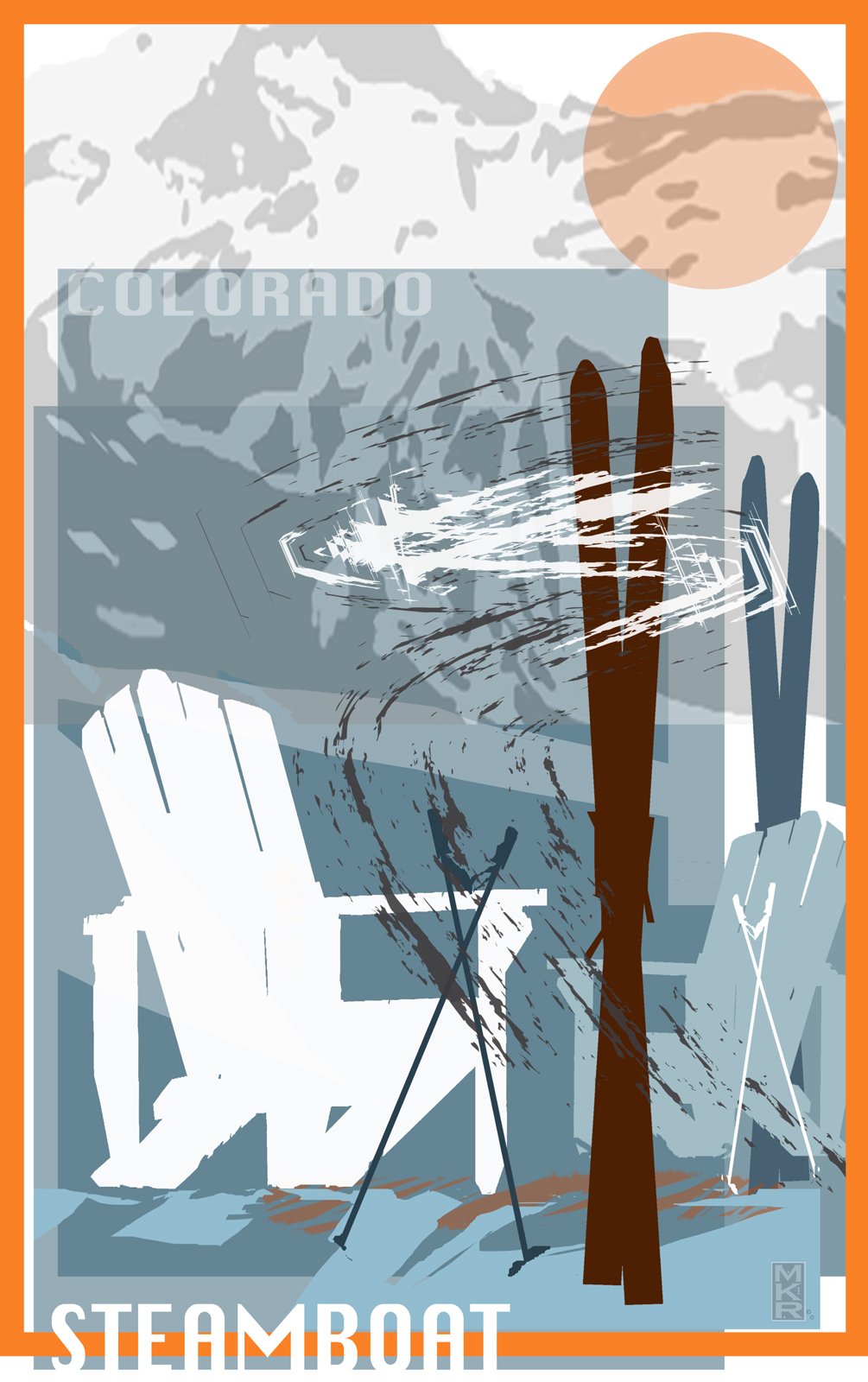 Mike Rangner Colorado Ski Chairs Wall Art - 11x17 Inch Vintage Steamboat Ski Resort Decor - Perfect for Ski Lodge, Cabin & Mountain Home Decor