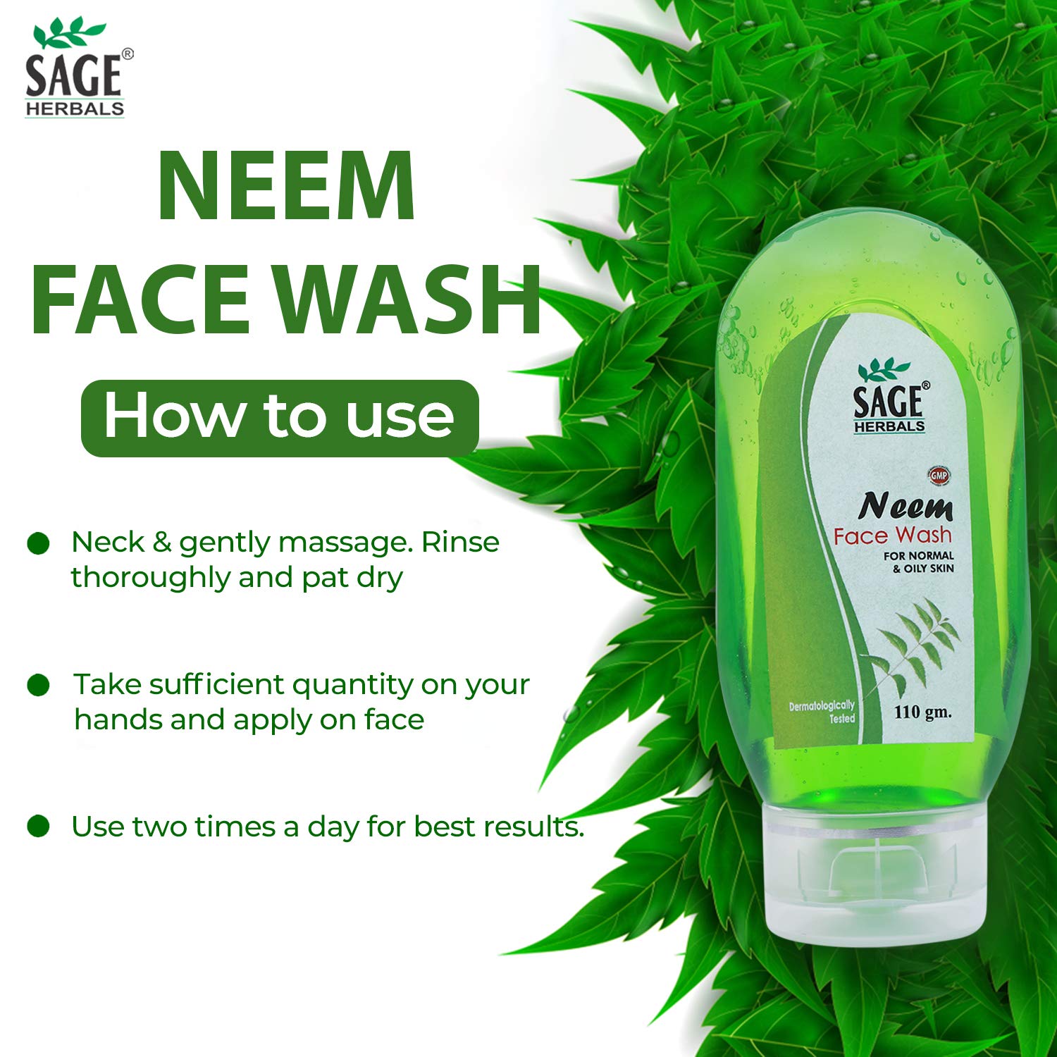 Sage Herbals Moisturizing Neem Face Wash for Acne & Oily Skin - 110gm | Natural Cleanser for Daily Skincare Routine & Glowing Complexion