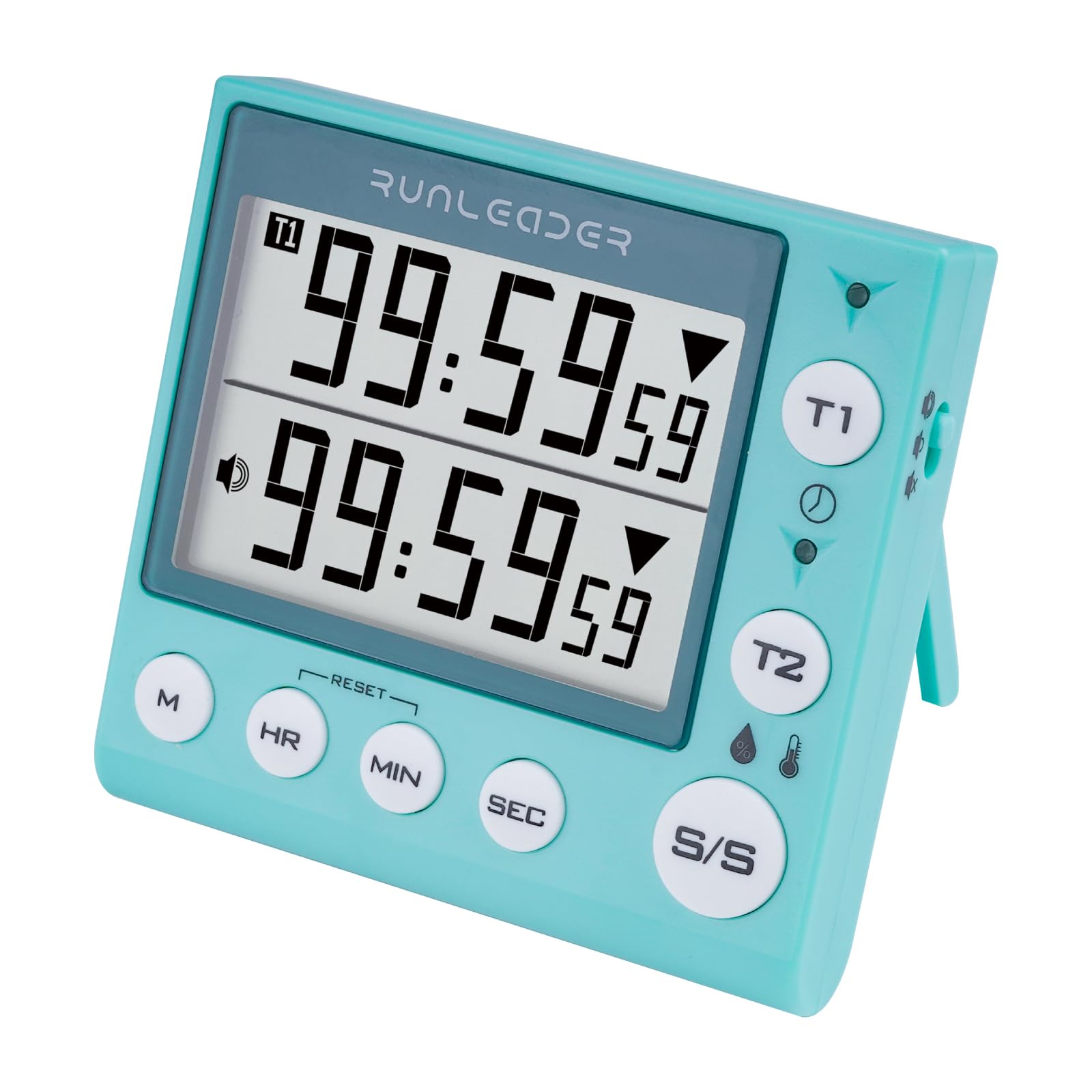 Jayron KT002A 2-Channel Digital Kitchen Timer with Magnetic Back - Countdown Clock with Temperature & Humidity Display - Perfect for Cooking, Baking, Studying & Elderly/Kids Use (Blue)