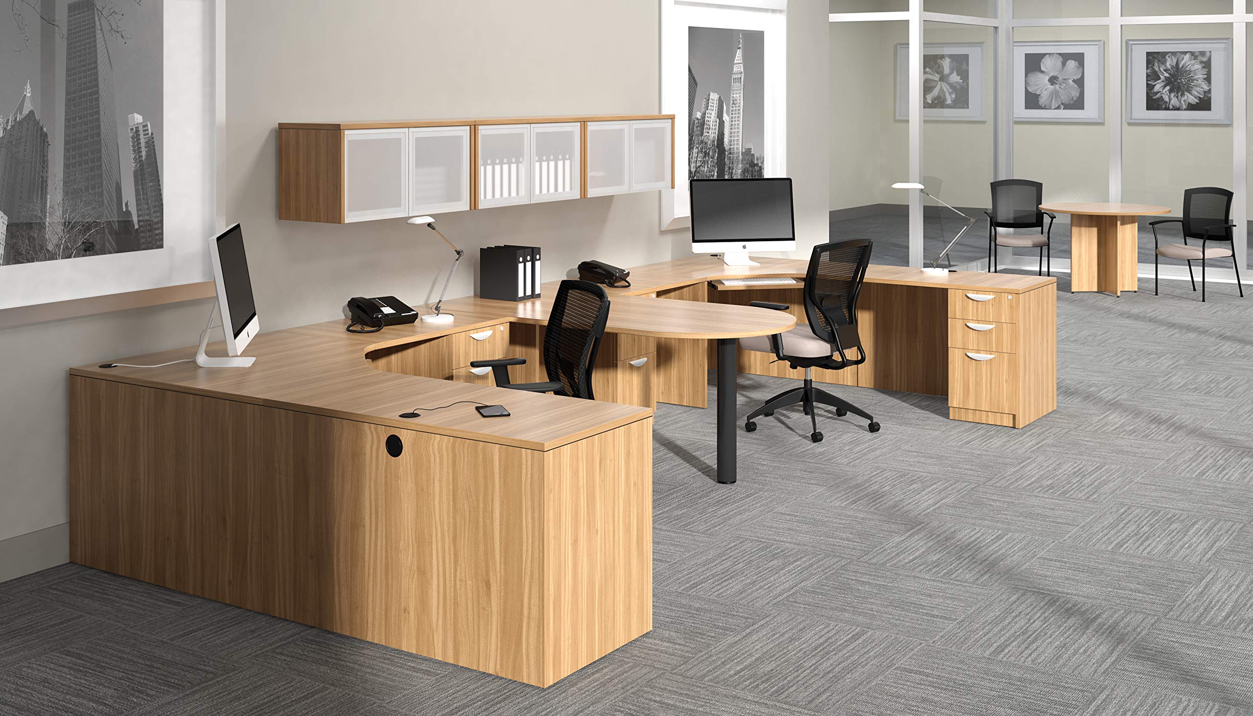 GOF Double 4 Person Workstation Cubicle (10'D x 12'W) - Office Partition & Room Divider with Walnut Finish | Perfect for Open Office Spaces, Coworking Environments & Home Offices