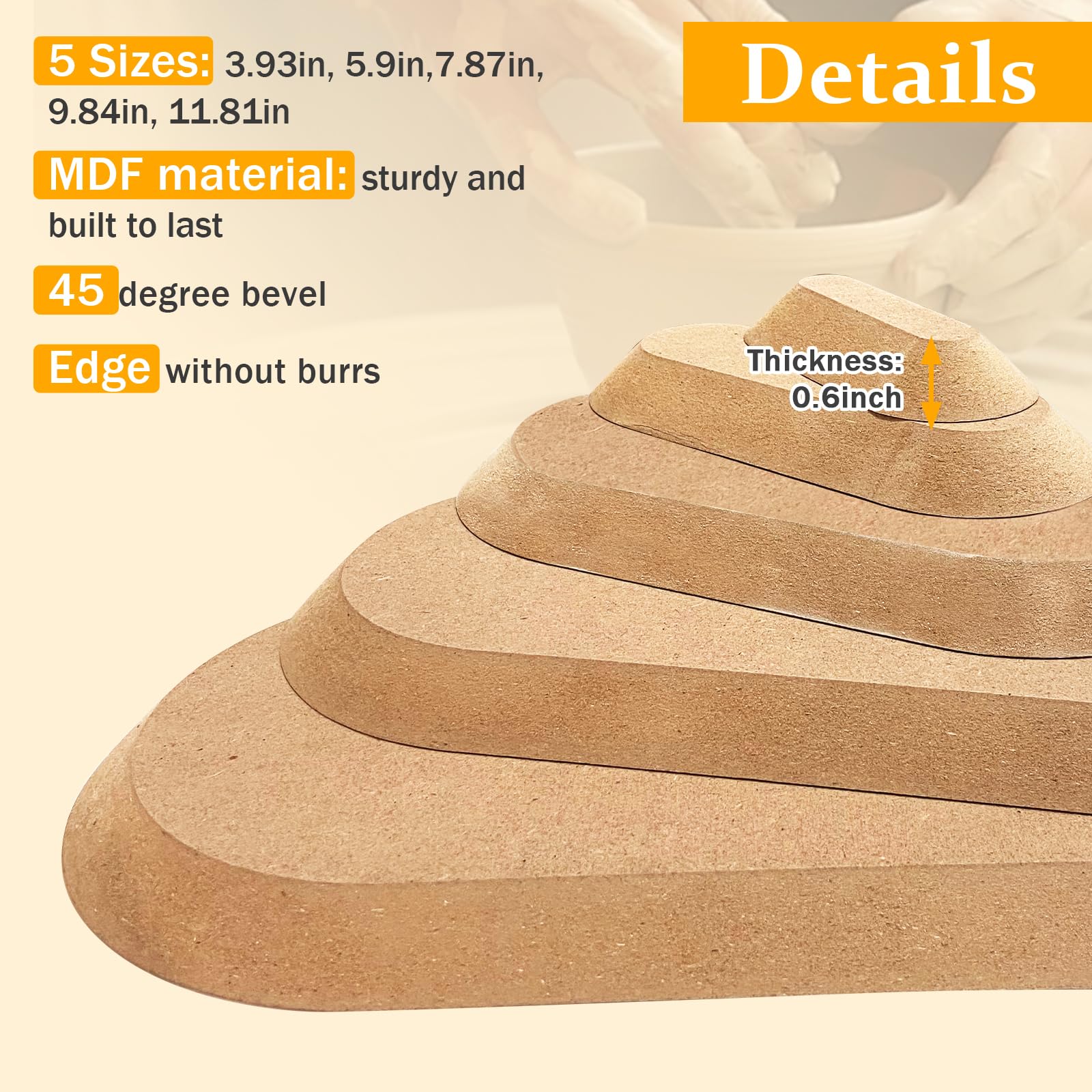 GeryVtee 5-Piece Ceramic Plate Forming Molds Set - Wooden Pottery Slump Molds for Clay Handbuilding (5 Sizes, Oval) - Perfect for DIY Pottery, Ceramic Art Projects & Home Decor Crafts