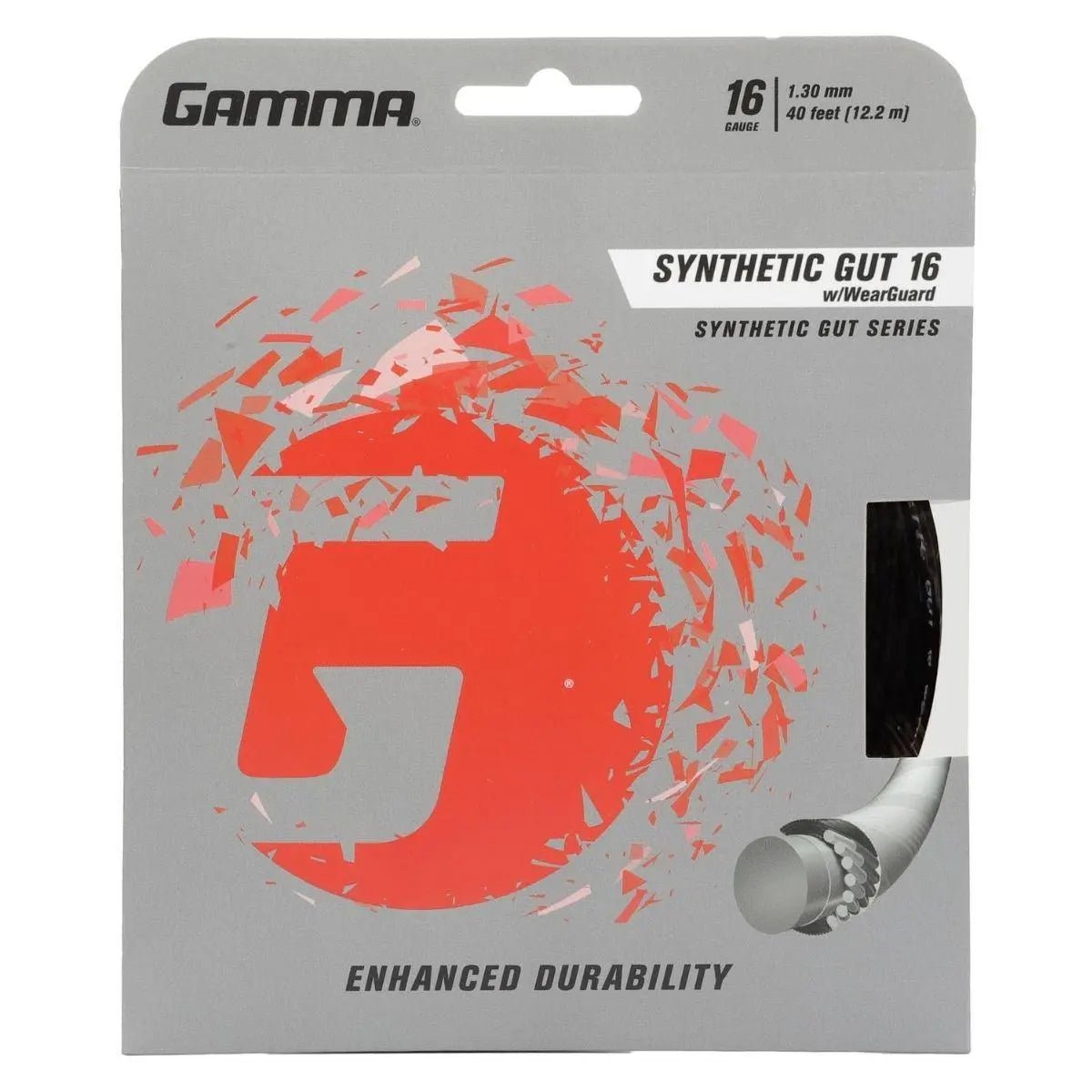 Gamma Synthetic Gut with WearGuard 16 Tennis String - Durable Performance for Recreational & Competitive Play | Perfect for All Court Surfaces & Weather Conditions