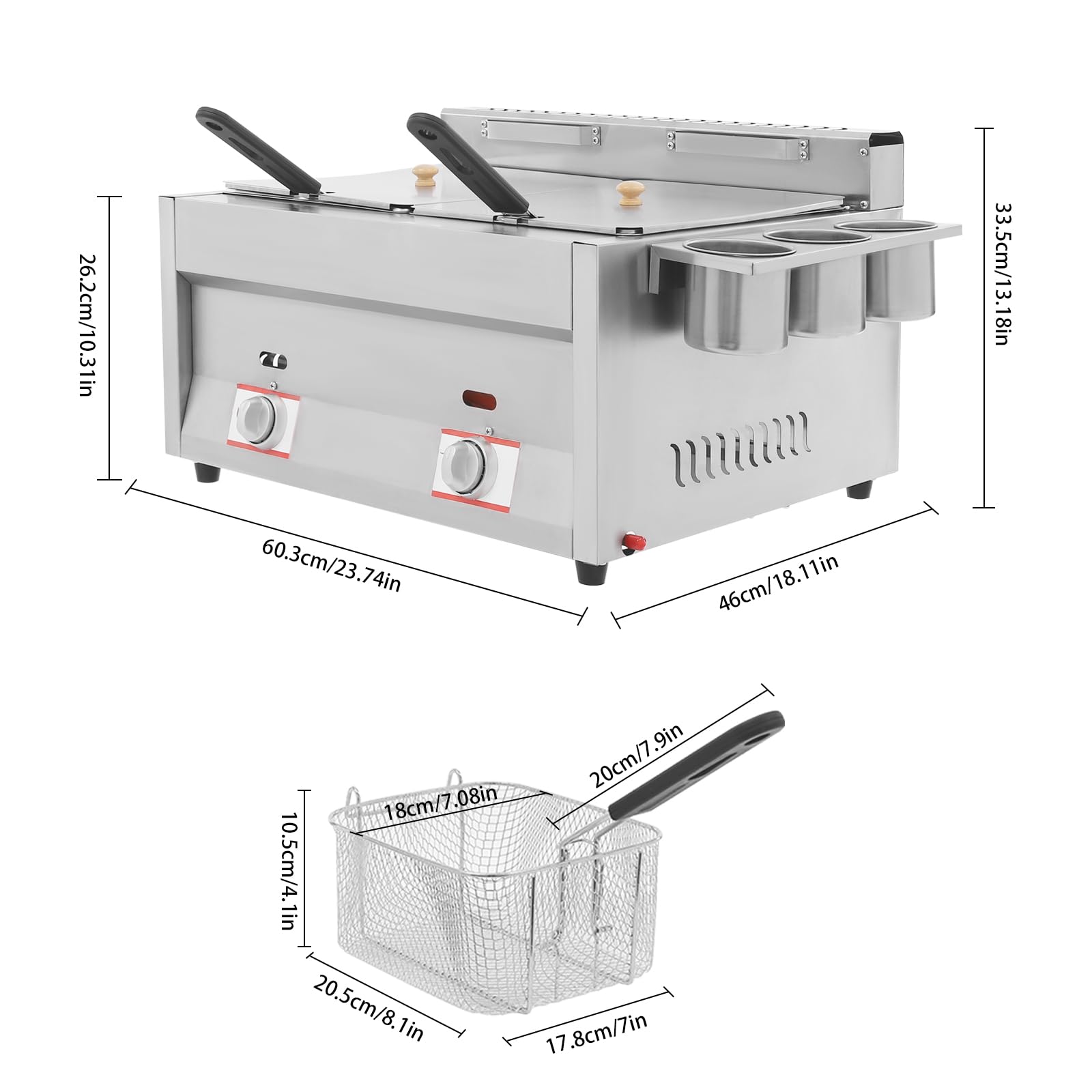 12L Dual Tank Commercial LPG Gas Deep Fryer with 2 Fry Baskets - High Capacity Stainless Steel Countertop Frying Machine for Restaurants, Fast Food Stands & Supermarkets - Perfect for French Fries, Chicken Wings & Seafood Cooking