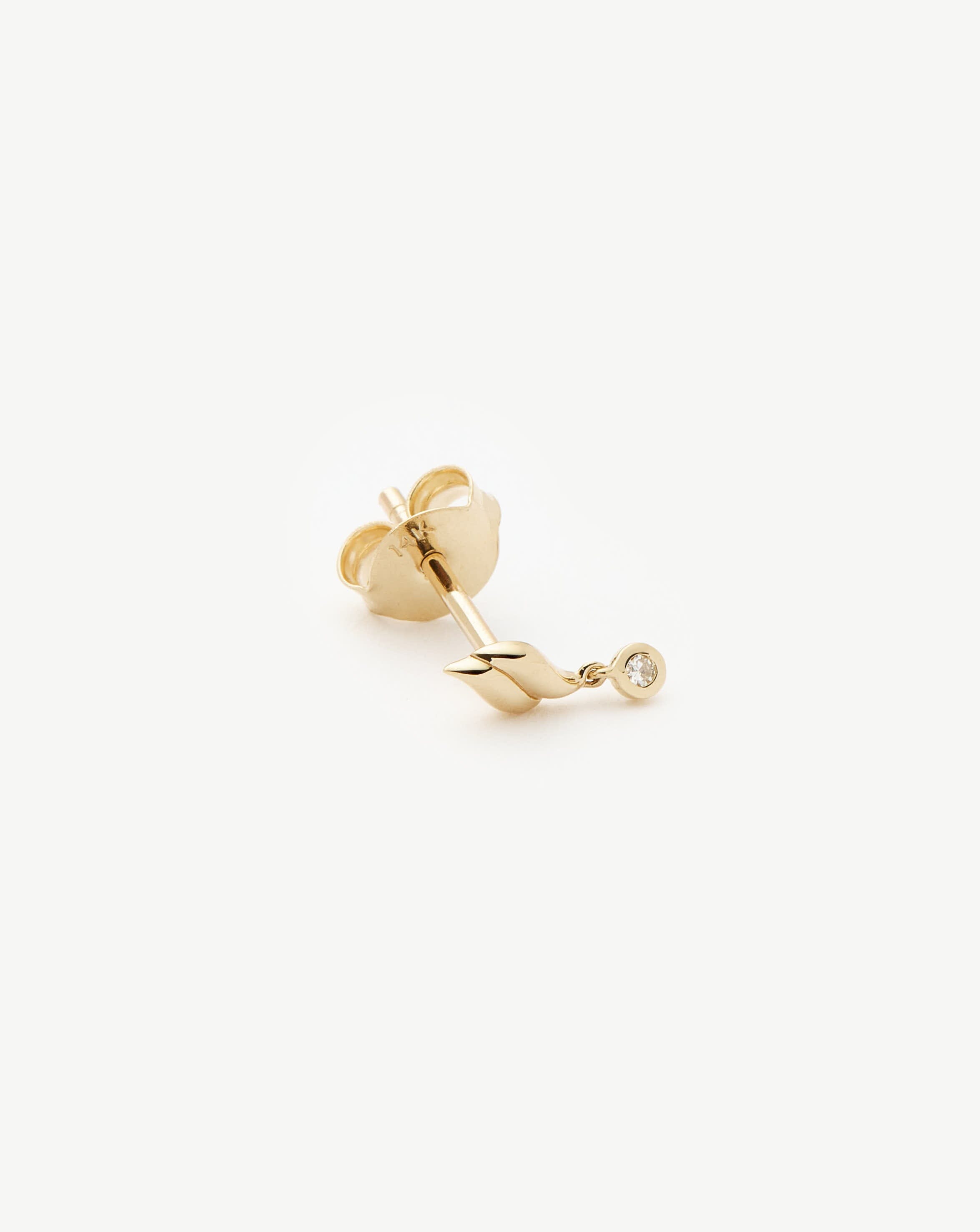 14K Solid Gold Single Stud Earrings with Diamond - Minimalist Fine Jewelry for Women - Perfect for Everyday Wear, Gifts & Special Occasions