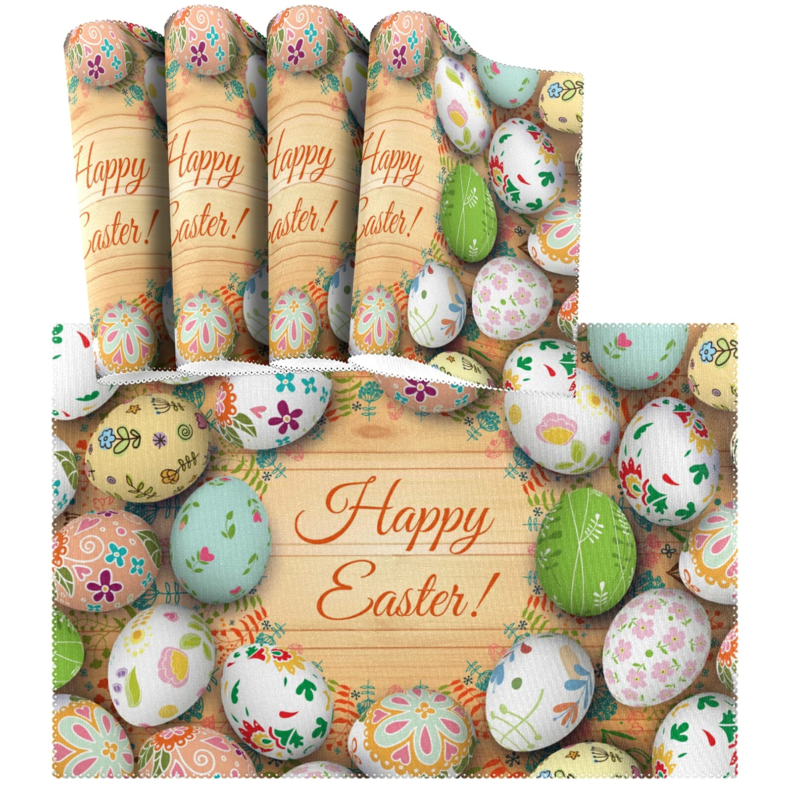 Easter Placemats Set of 4 - Floral Easter Egg Design, Non-Slip Heat-Resistant Washable Table Mats for Kitchen & Dining Table Decor (12