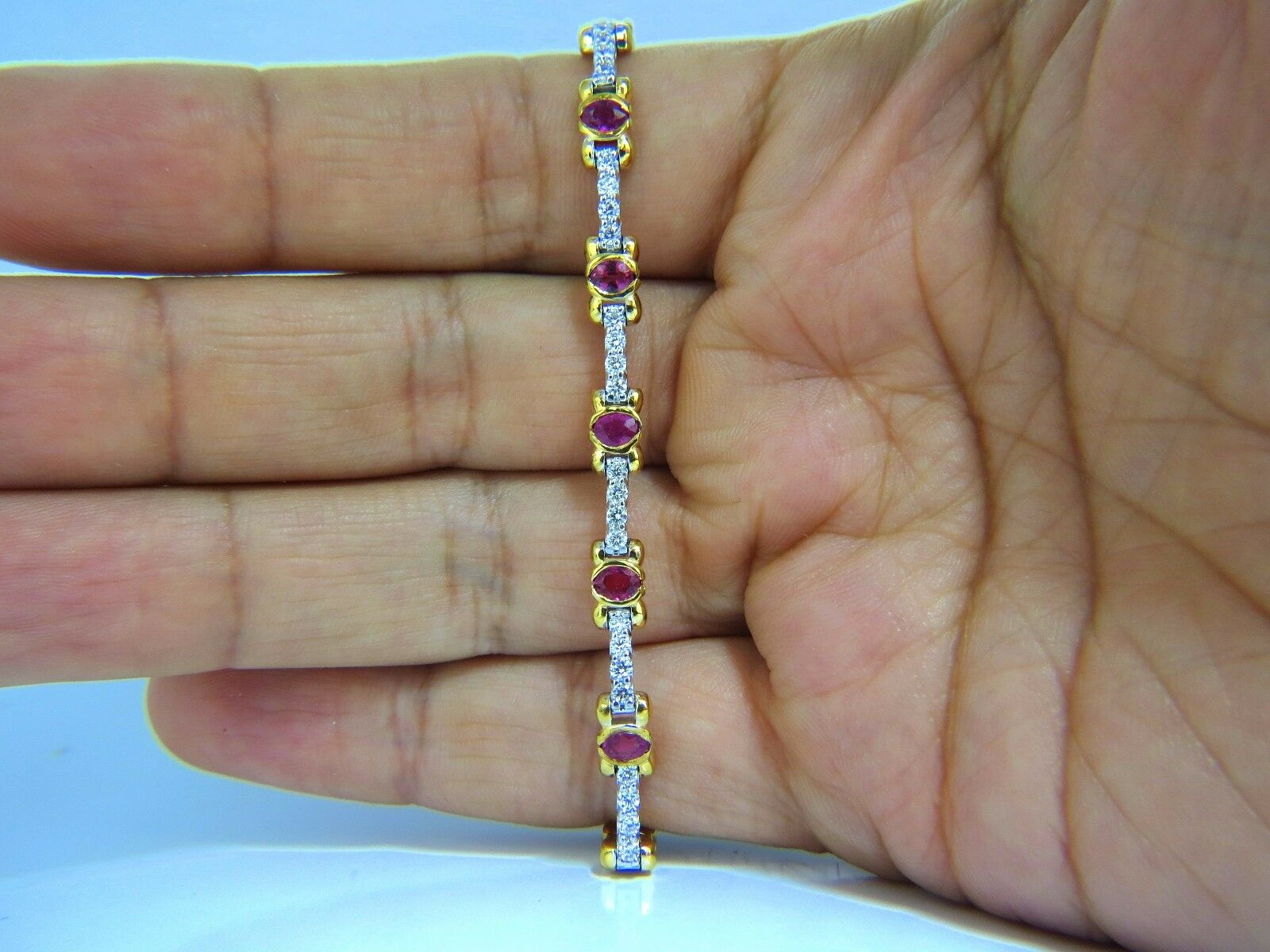 3.76ct Natural Ruby & Diamond Tennis Bracelet in 14K Gold - Vivid Red Gemstone Jewelry for Women, Perfect Gift for Anniversary, Valentine's Day & Special Occasions