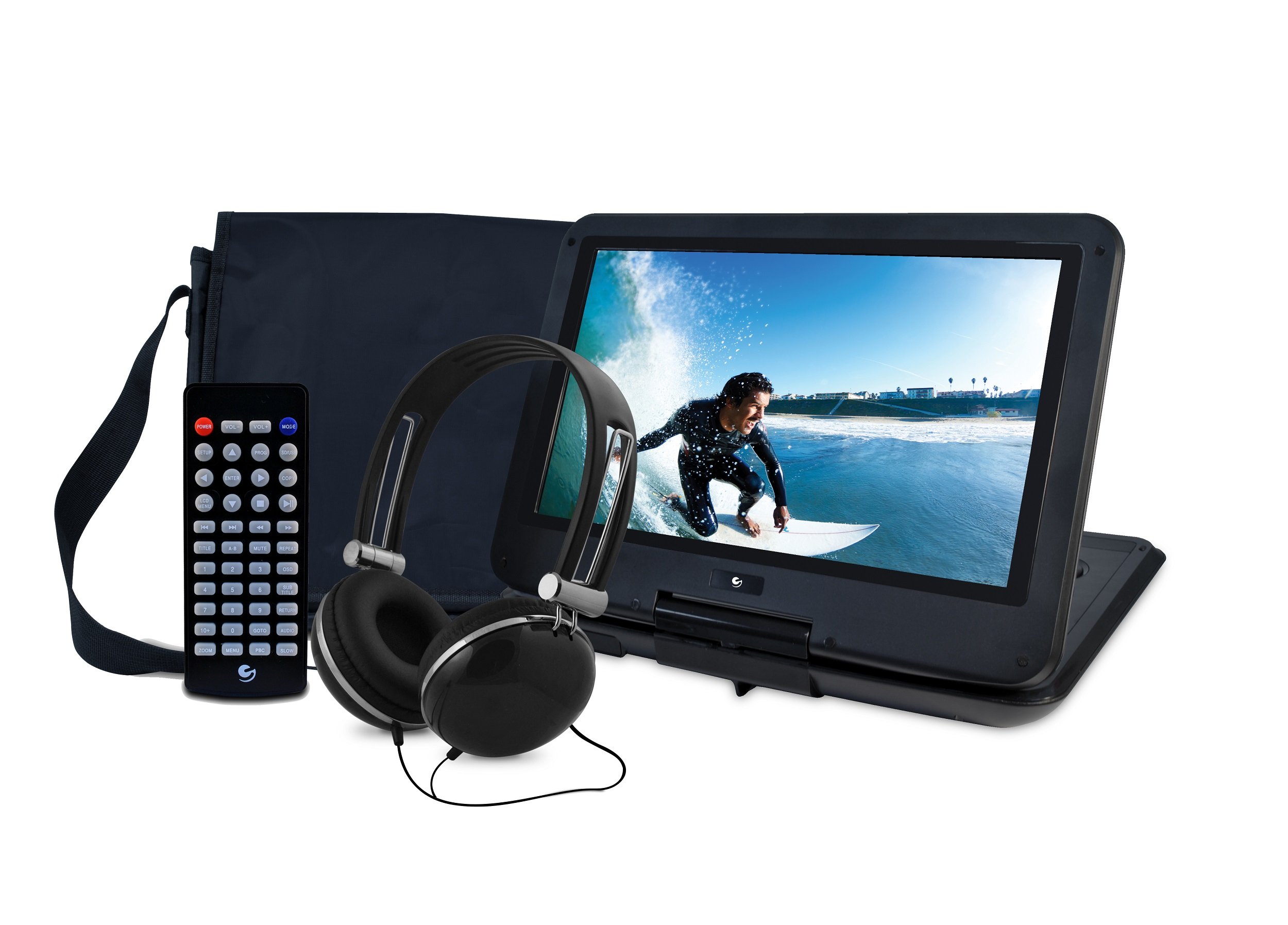 Ematic 12-inch Portable DVD Player with Swivel LCD Screen - Includes Travel Bag, Headphones & Remote Control - Perfect for Car Travel, Kids Entertainment & Home Use - Black