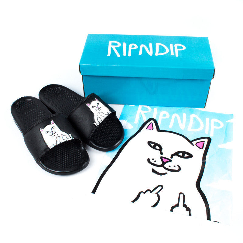 RIPNDIP Lord Nermal Slides - Funny Cat Print Slippers for Men & Women - Comfortable House Shoes for Indoor, Lounge & Casual Wear