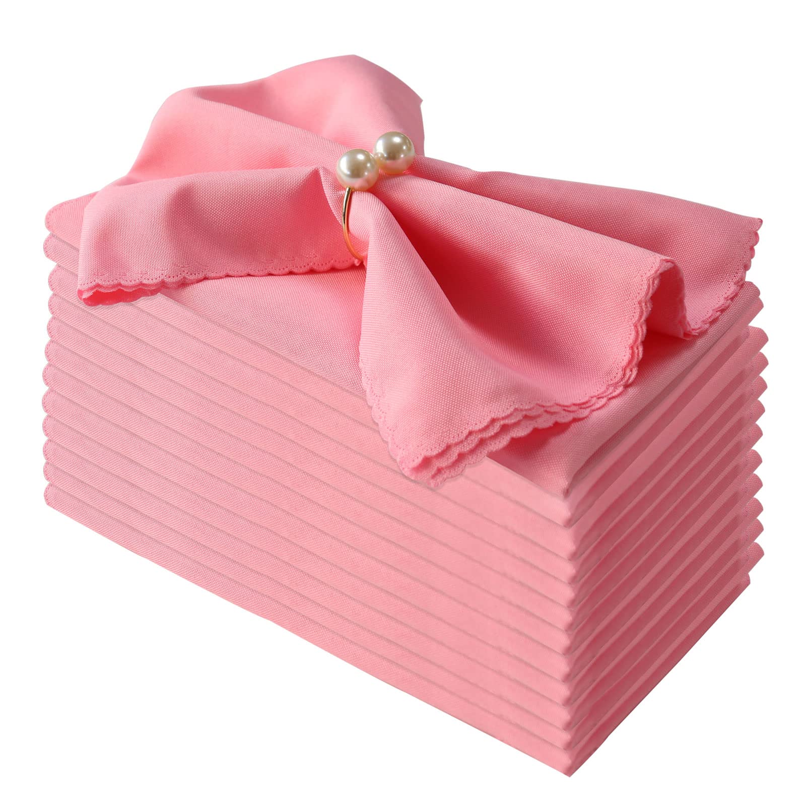 12-Pack Pink Polyester Cloth Napkins Set - Washable & Reusable Dinner Napkins for Valentine's Day, Weddings, Thanksgiving & Holiday Table Decor - Perfect for Formal Dining, Parties & Everyday Use