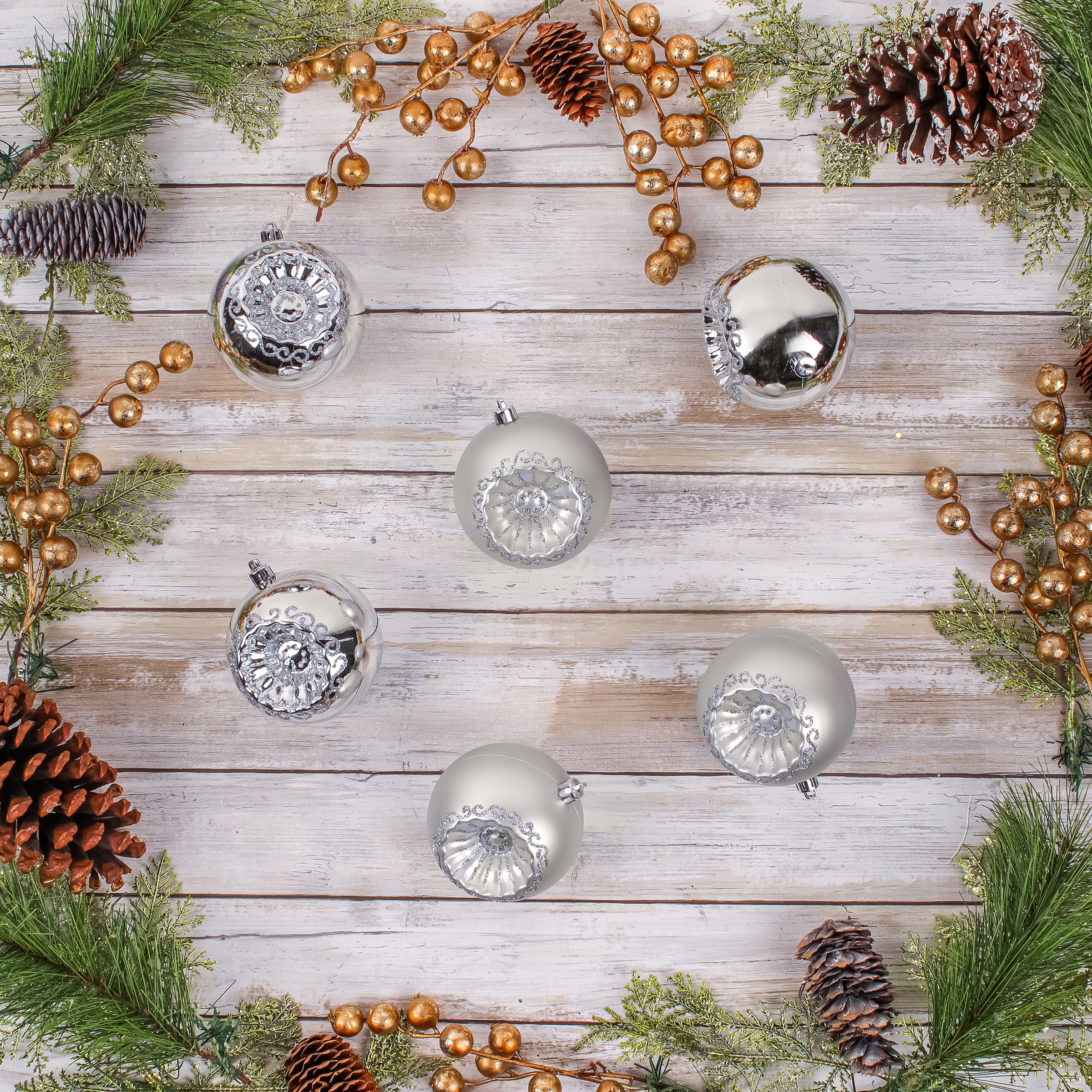 6-Piece Shatterproof Glittering Silver Christmas Tree Ornaments - Perfect for Holiday Decor, Party Favors, and Gift Toppers