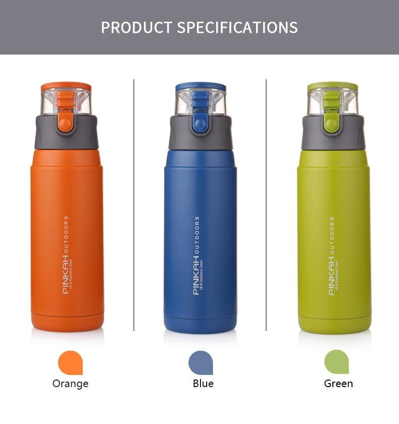PINKAH 650ML Stainless Steel Vacuum Insulated Thermo Mug - Leak Proof Sport Style Outdoor Water Bottle for Hiking, Camping & Gym - Keeps Drinks Hot/Cold for 24 Hours