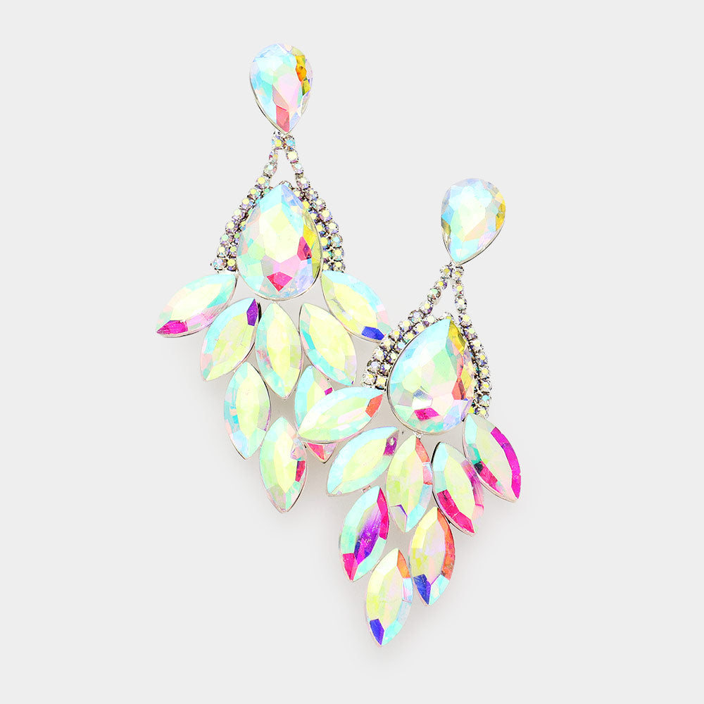 AB Teardrop Accented Marquise Cluster Stone Pageant Chandelier Earrings | Elegant Prom Jewelry for Women | Perfect for Pageants, Proms & Special Occasions
