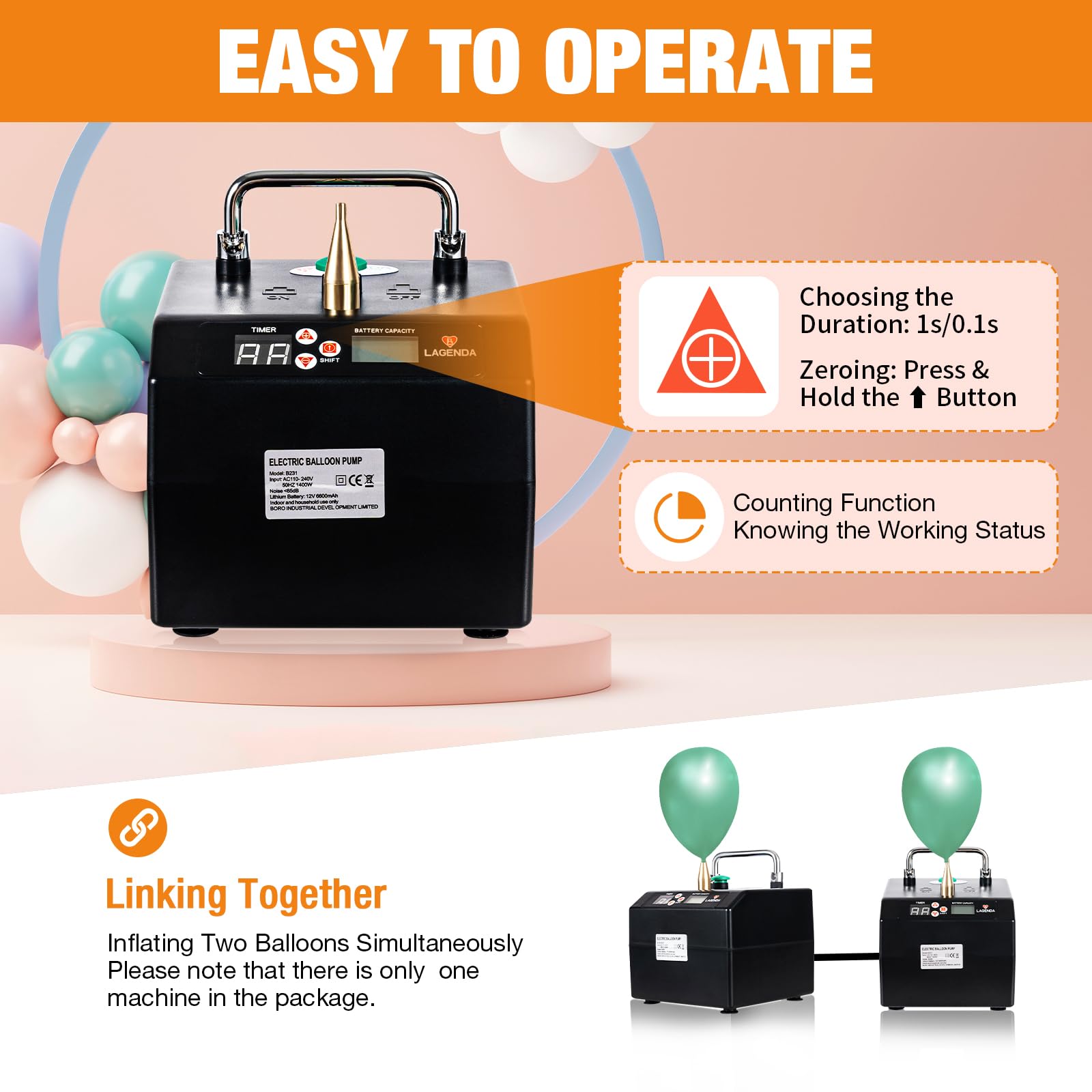 Portable Electric Balloon Pump with Timer - Fast Balloon Inflator & Air Blower for Party Decorations, Birthday Events, Wedding Balloons & Holiday Celebrations
