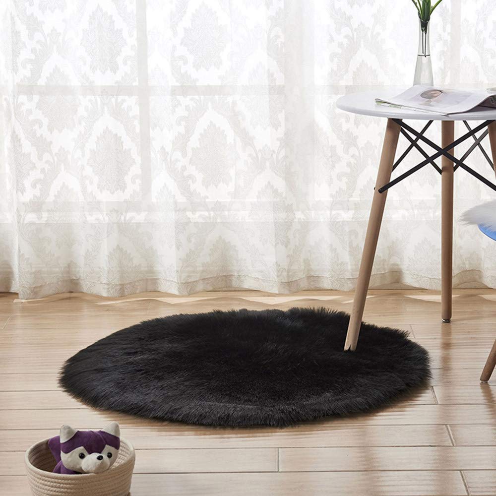 5ft Round Faux Fur Area Rug - Ultra Soft Shaggy Sheepskin Carpet for Bedroom, Living Room, Sofa & Floor Decor | Fluffy Throw Rug for Cozy Home, Chair & Couch Cover (Black) - Perfect for Winter Warmth & Modern Interior Design