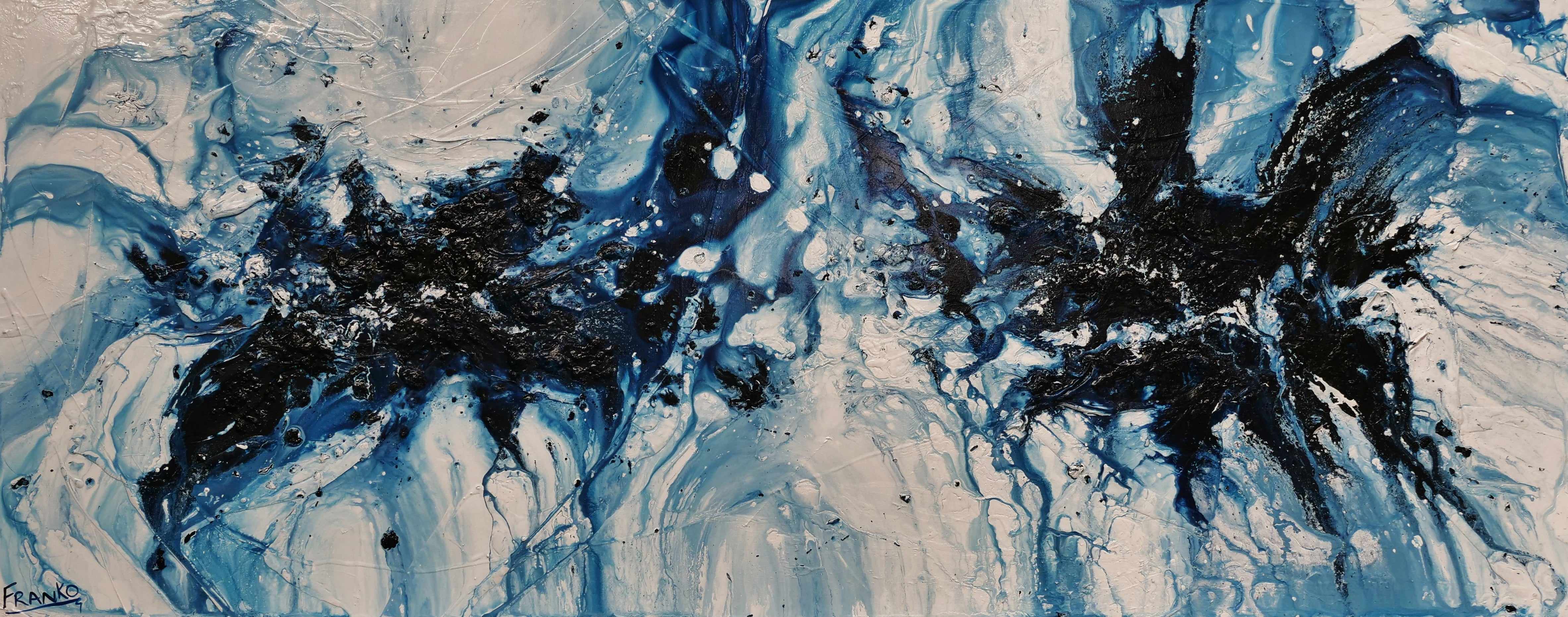 Midnight in the Hamptons 79x31 Inch Blue White Textured Abstract Canvas Art - Modern Wall Decor for Living Room, Bedroom & Office