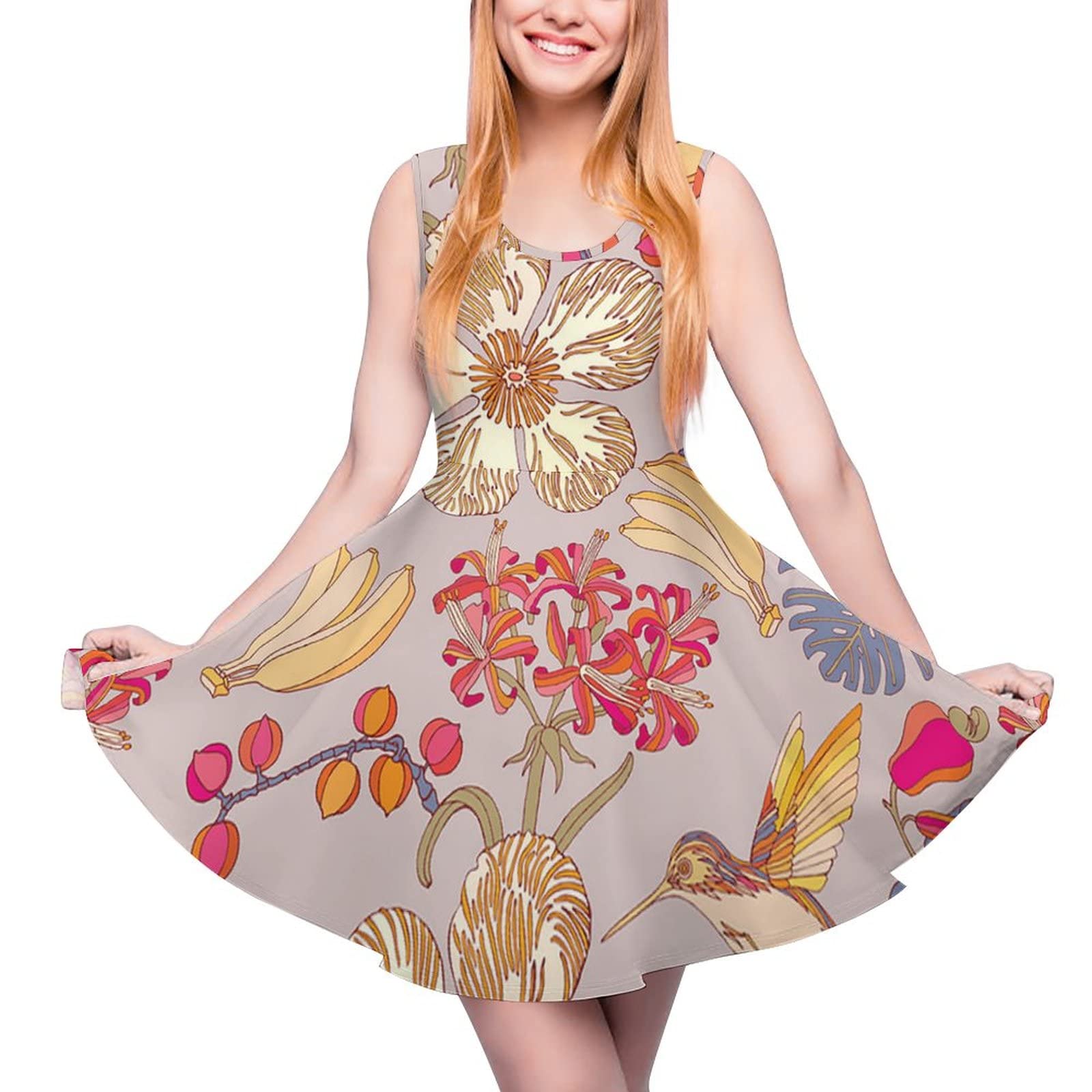 Women's Sleeveless Scoop Neck Summer Beach Dress - Floral Printed A-Line Midi Dress for Casual, Party & Vacation Wear | Perfect for Beach Outings, Date Nights and Summer Events