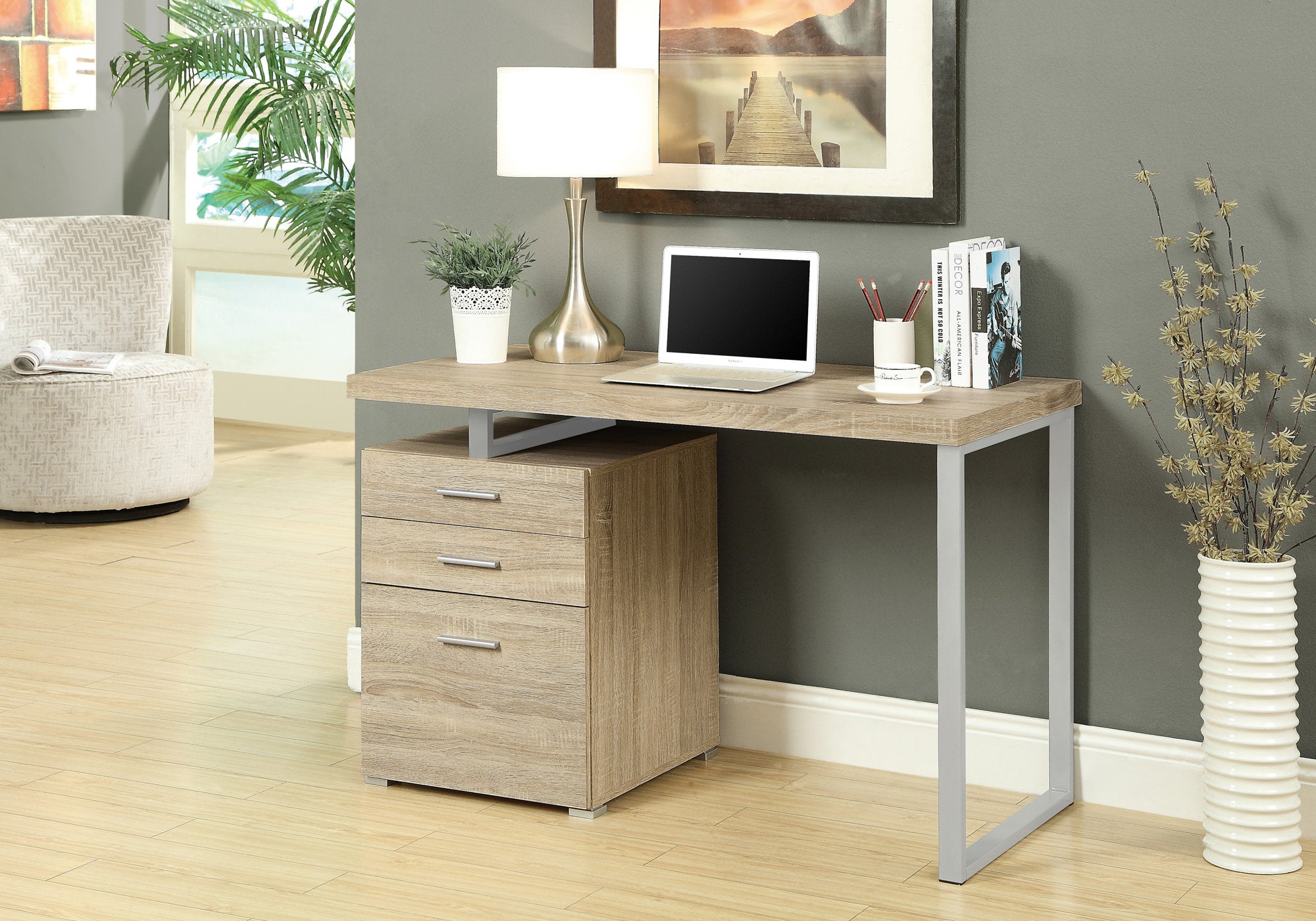 48L Office Series Storage Cabinet - Natural Wood Finish, Left or Right Facing - Perfect for Home Office Organization & File Storage