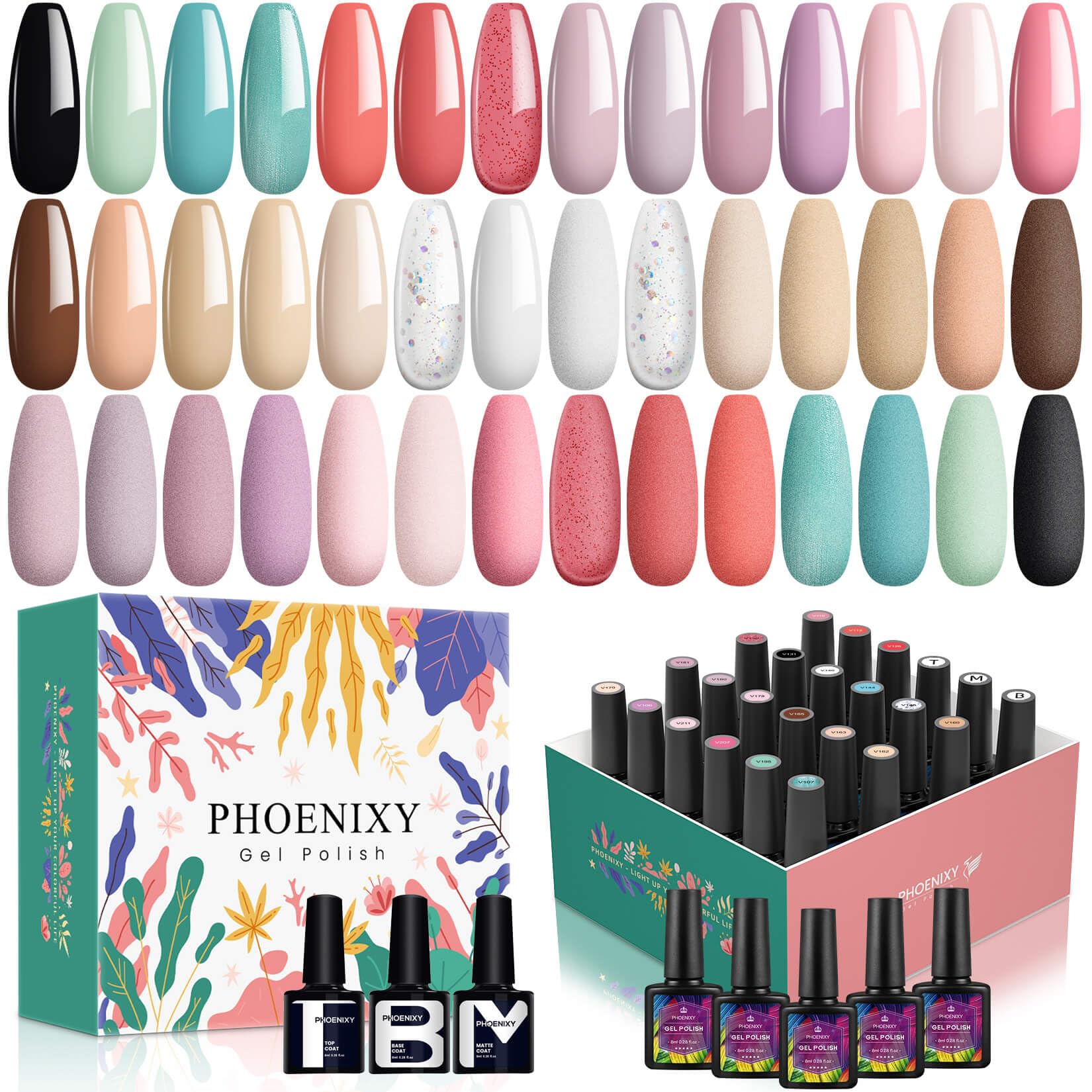 Phoenixy 21 Colors Semi-Permanent UV Gel Nail Polish Kit - Long Lasting Nail Polish Set for Women | Perfect for Home Manicures, Nail Salons & DIY Nail Art