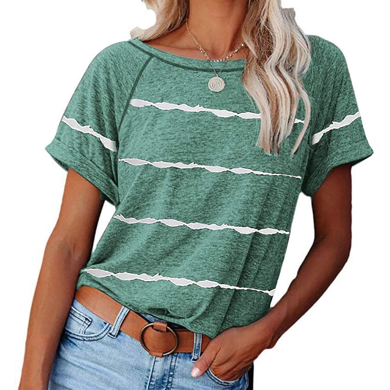 Women's V-Neck Lace Short Sleeve Casual Blouse - Soft Waffle Knit Loose Fit T-Shirt Top for Everyday Wear, Date Night & Office Outfits