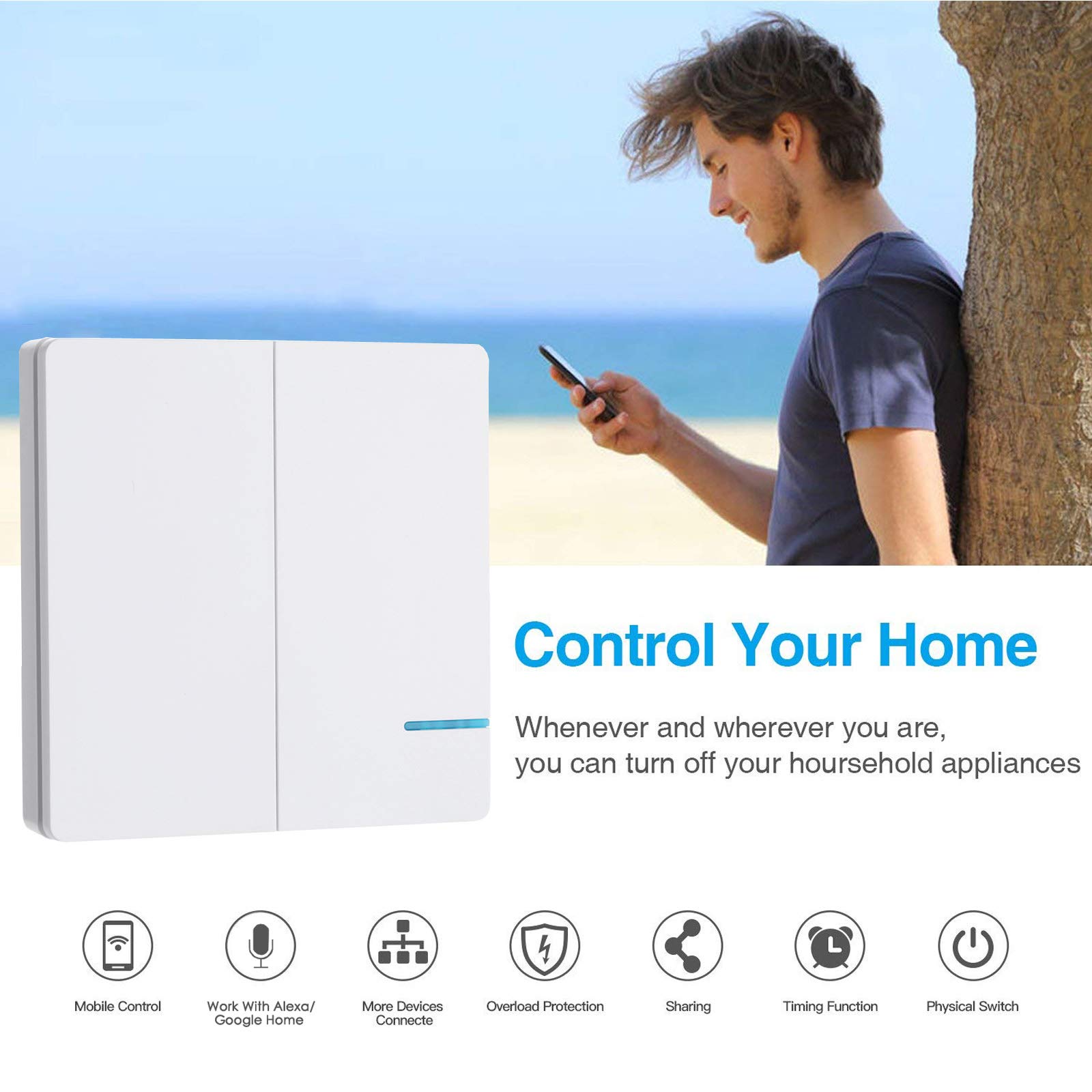 GREENCYCLE Smart WiFi Switch - Wireless Remote Control for Home Appliances, Works with Alexa & Google Assistant, DIY Smart Home via iPhone/Android App (2x 2-Way Switches + 4x WiFi Receivers) - Perfect for Lighting, Fans & Small Electronics
