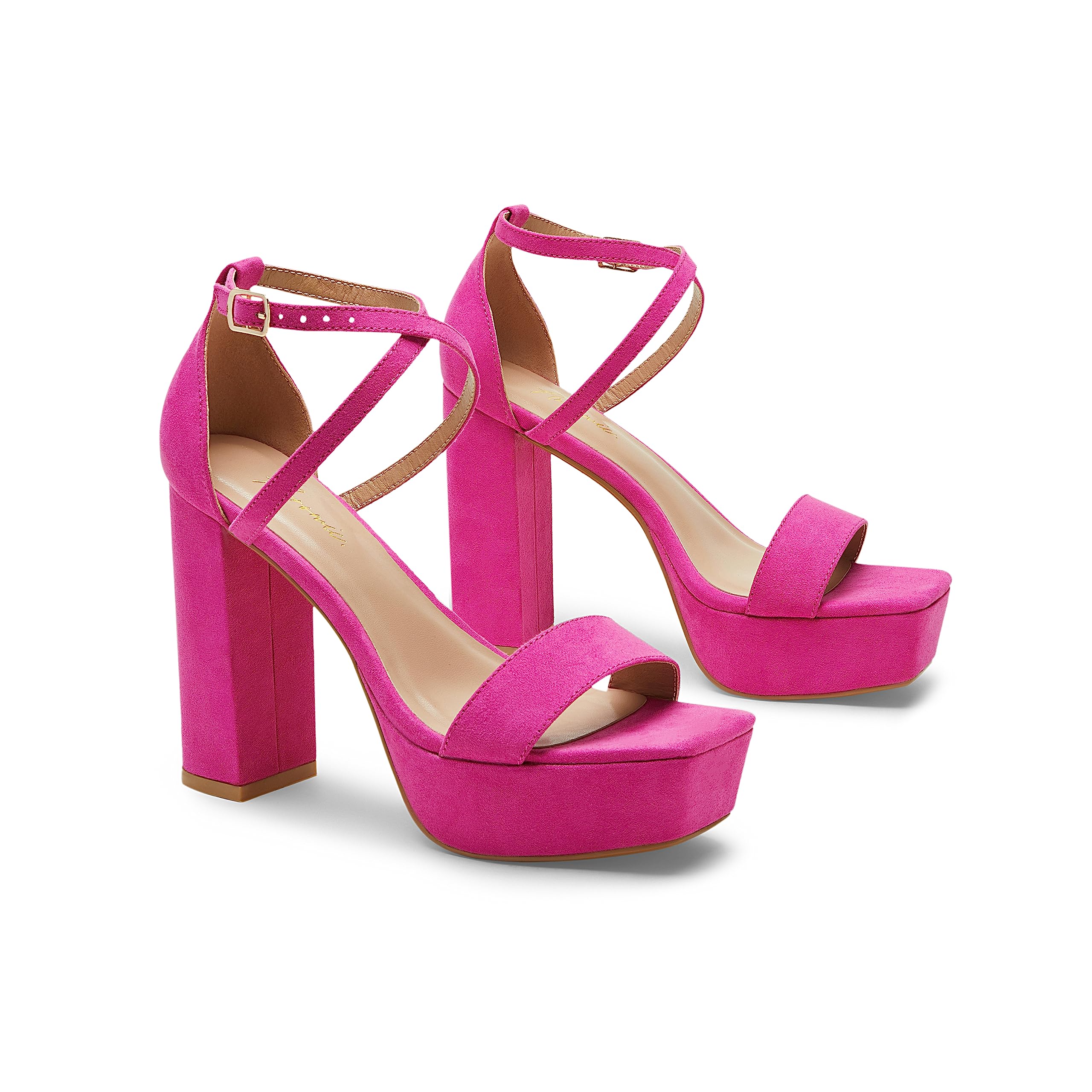 Arromic Women's Chunky Heel Sandals - 4.5 Inch Platform Open Toe Strappy Pumps in Pink, Gold, White, Black & Nude | Y2K Fashion Party Wedding Dress Shoes for Women | Perfect for Night Out, Club, Date & Special Occasions