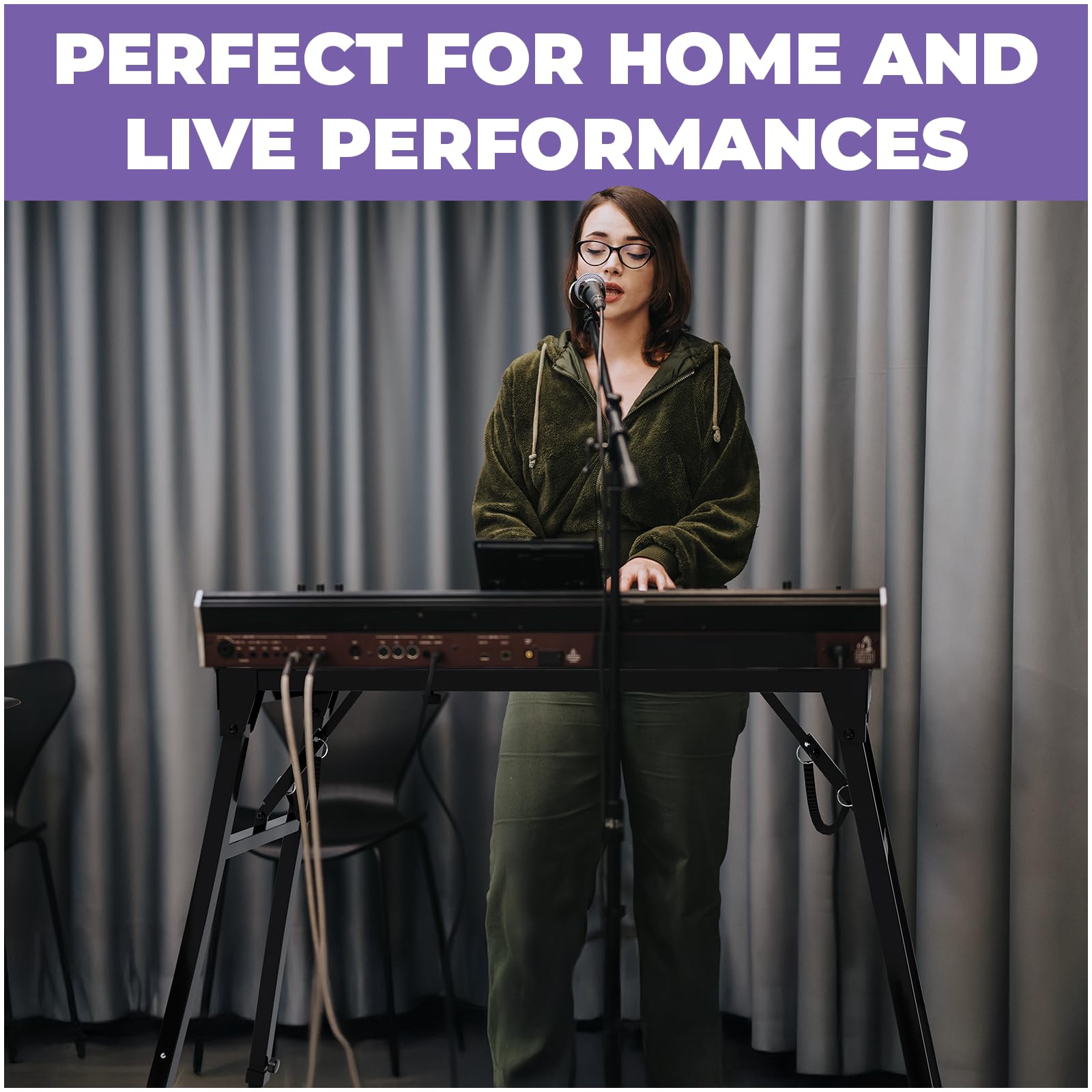Collapsible Piano Keyboard Stand - Adjustable & Portable Heavy Duty Music Stand for Kids & Adults - Fits 54-88 Key Digital Pianos - Sturdy Keyboard Table for Home, Studio & Live Performances