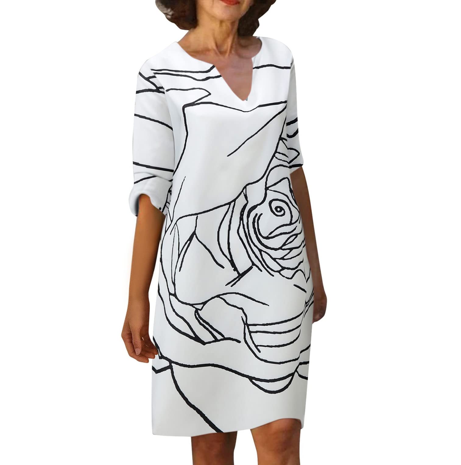 Kulywon Women's Sexy Funny Print Short Sleeve Midi Dress - V Neck Casual Party Dress for Wedding Guest, Summer Outfits & Special Occasions