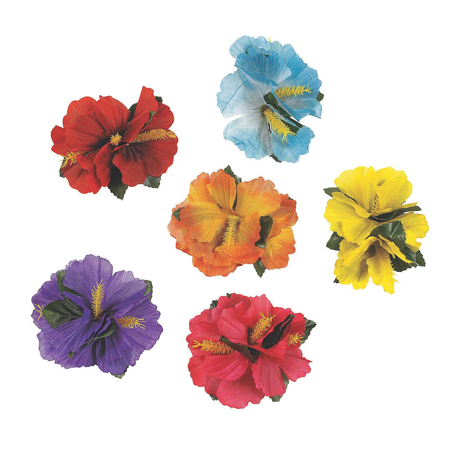 Hula Girl Hibiscus Flower Lei Hair Clips - Pack of 12 - Tropical Hawaiian Hair Accessories for Women & Girls - Perfect for Luau Parties, Beach Vacations & Summer Festivals