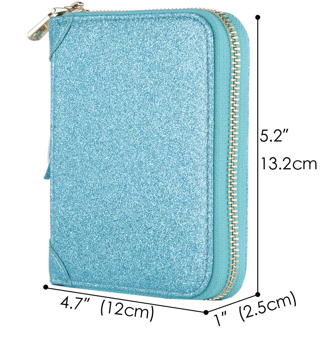 Easyoulife Women's RFID Blocking Leather Credit Card Holder Wallet with Zip Closure - Glitter Teal | Slim Card Case for Everyday Use, Travel & Business