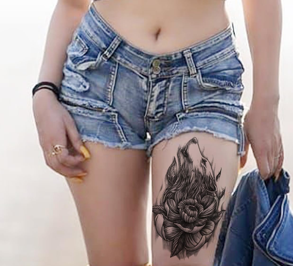 Waterproof Temporary Tattoo Stickers for Men & Women - 3D Realistic Flowers, Butterflies, Stars, Angels, Wolves & Armband Designs (19x12cm) | Perfect for Parties, Halloween, Cosplay & Body Art | TBS-8273