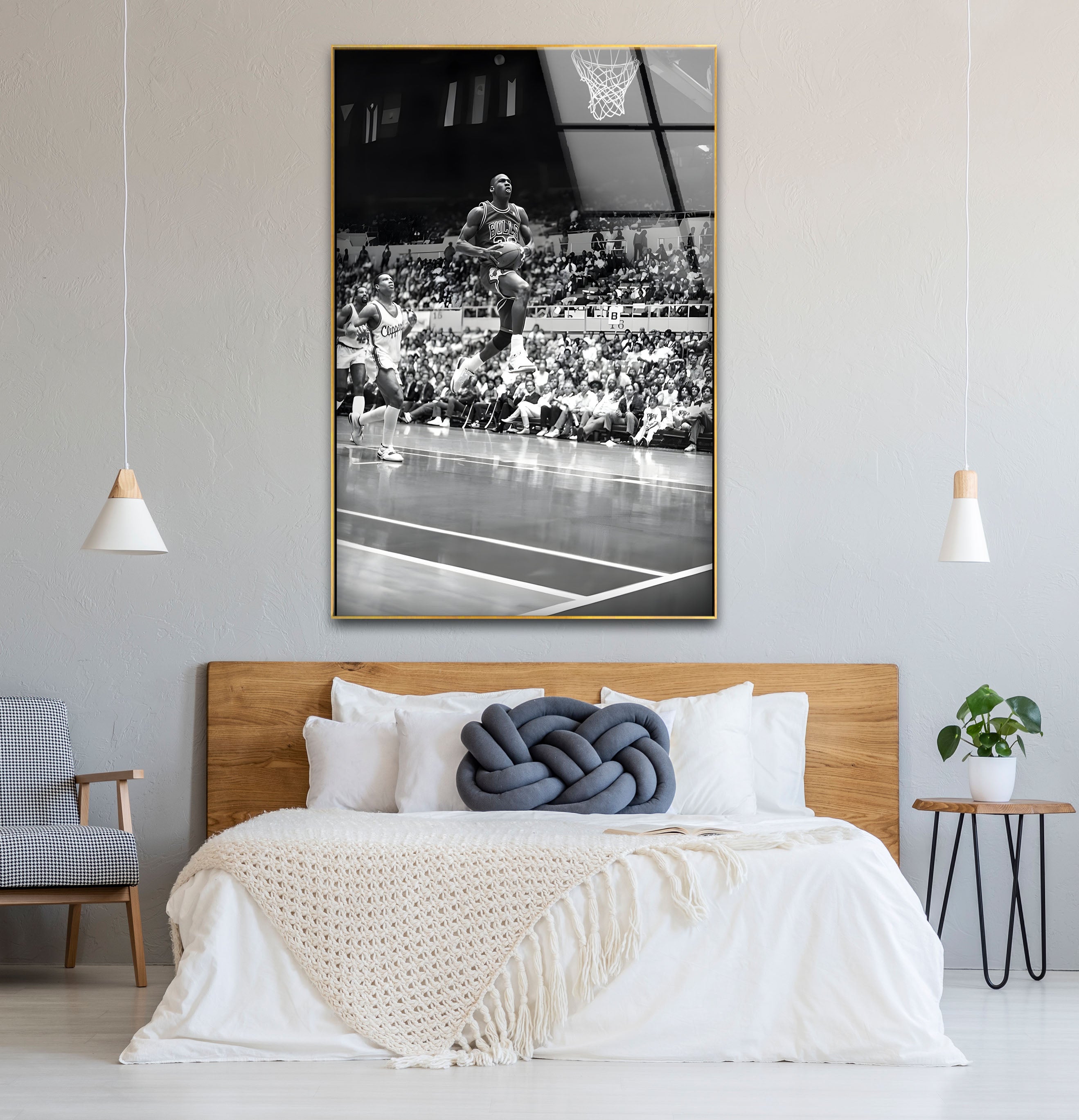 Michael Jordan Black and White Glass Wall Art - Premium Basketball Decor for Home, Office, or Man Cave