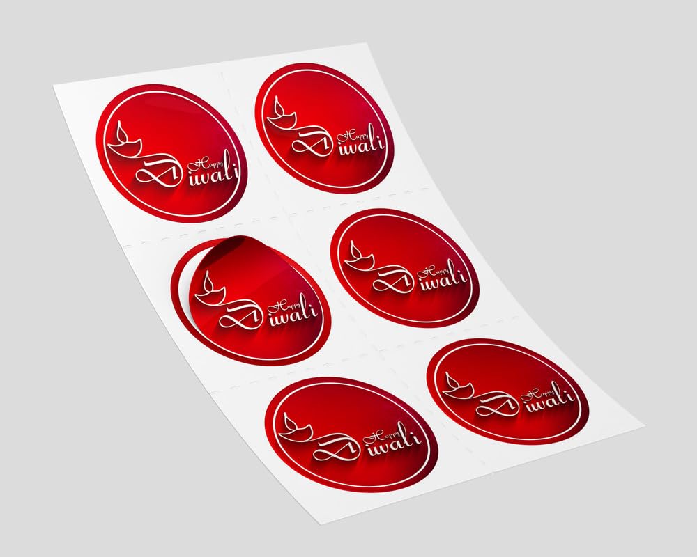 Happy Diwali Round Self-Adhesive Stickers - 1.25 Inch Gift Wrapping Labels, Pack of 196 - Perfect for Festive Gift Wrapping, DIY Crafts, and Party Decorations