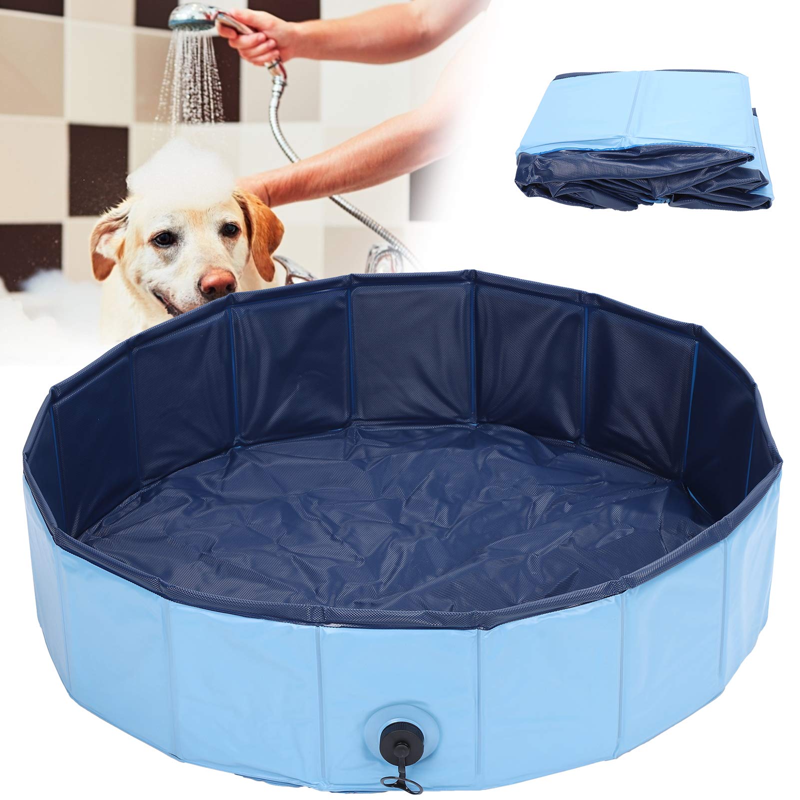 EVTSCAN Foldable Pet Swimming Pool - Portable PVC Dog & Cat Bath Tub, Non-Slip Collapsible Pet Bath Pool for Indoor & Outdoor Use, Leakproof Design (Large, Blue) - Perfect for Backyard, Beach, Travel & Home Bathing