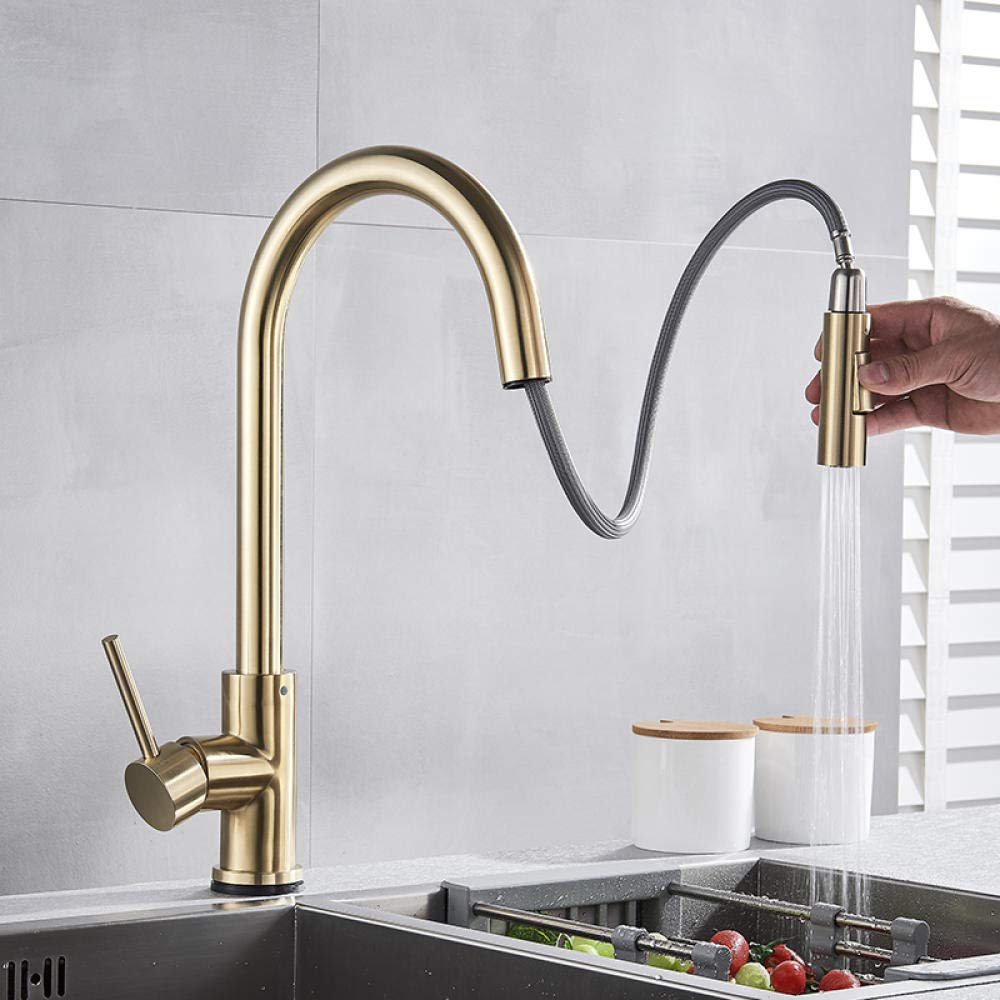 Brushed Gold Pull-Out Sensor Kitchen Faucet - Smart Touch Control, Sensitive Touch Technology, Modern Mixer Tap for Kitchen Sink - Perfect for Cooking, Washing Dishes & Hands-Free Convenience
