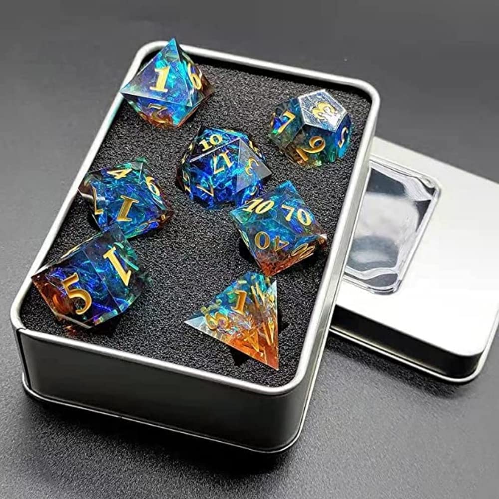 Premium Polyhedral DND Dice Set - 7-Piece Sharp Edge Resin Dice for Dungeons & Dragons, Pathfinder & RPG Games (Vibrant Blue) - Perfect for Tabletop Gaming, Campaign Nights & Collector Displays