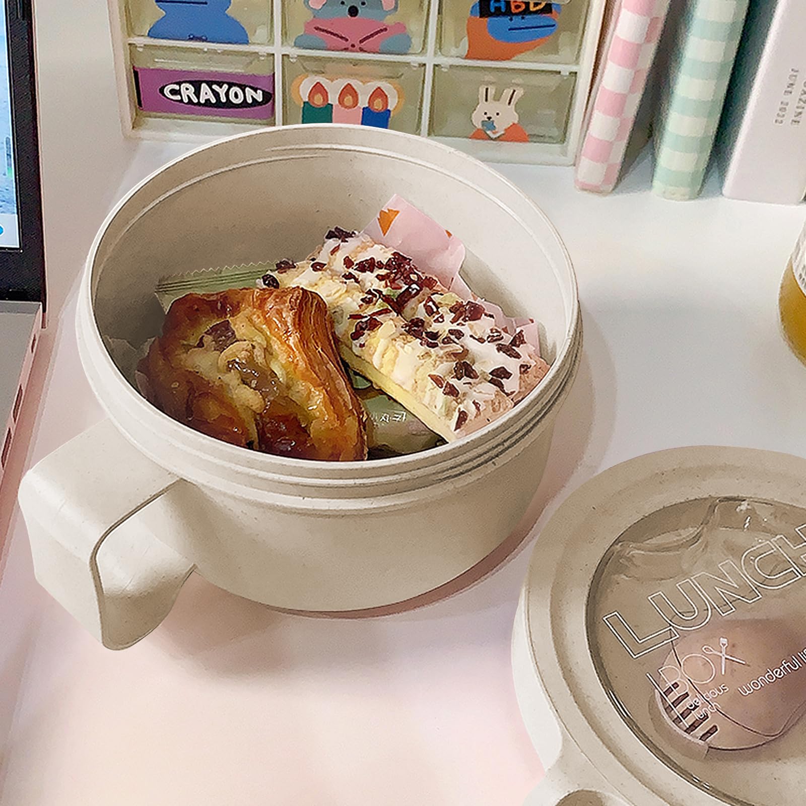 Microwave Safe Soup Mugs with Lids - 28.7oz Large Microwave Ramen Bowl with Secure Lid - BPA-Free, Improved Easy-Grip Design for Hot Soup, Noodles, Rice & Cereal - Perfect for Office Lunch, College Dorm, Camping & Travel (Beige)