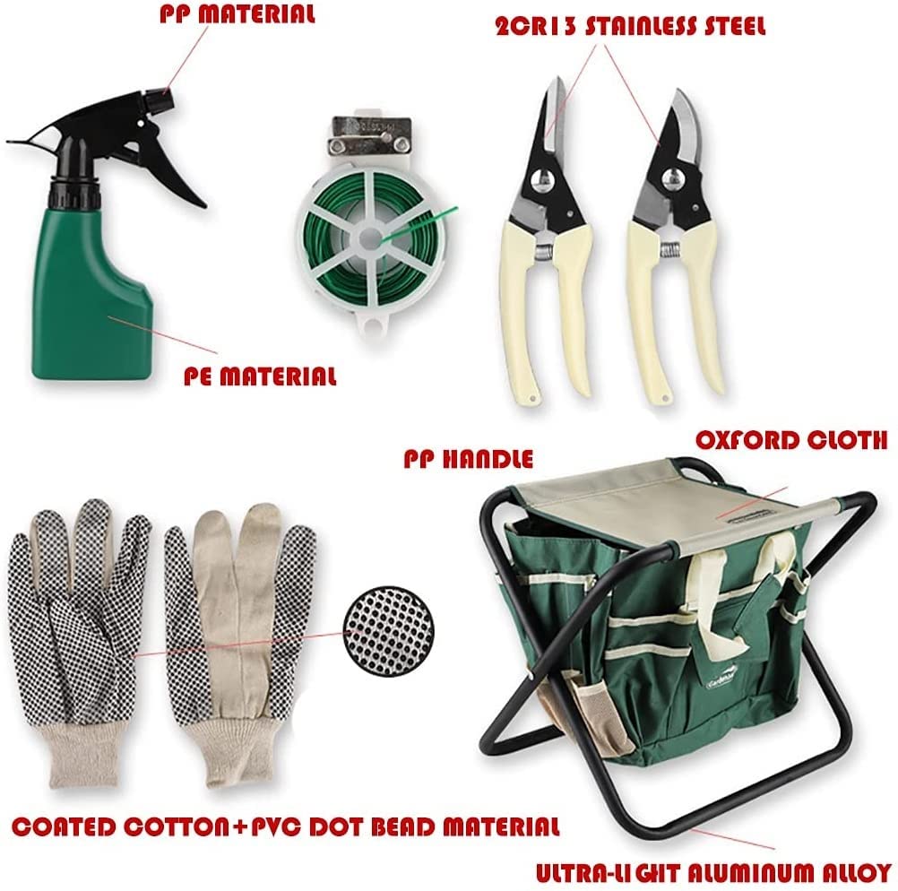 12-Piece Stainless Steel Garden Tools Set with Bag & Stool for Outdoor Gardening