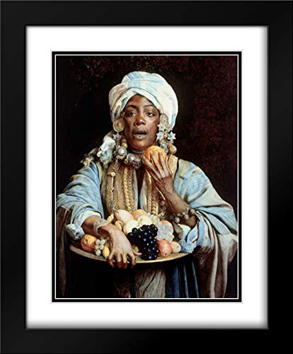 Giuseppe Signorini 28x34 Black Modern Frame & Double Matted Museum Art Print - North African Fruit Vendor Painting - Perfect for Living Room, Office & Gallery Wall Decor