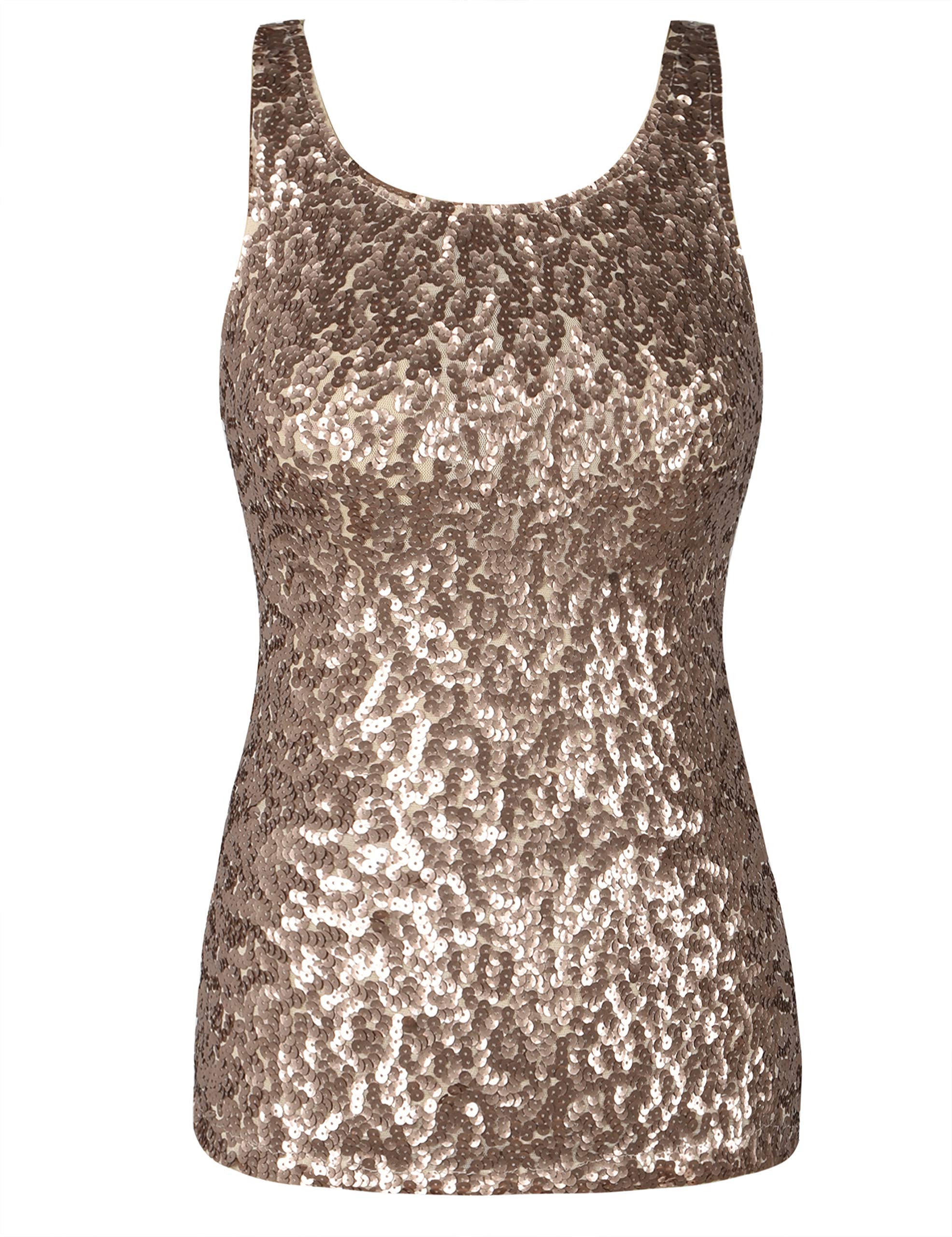 PrettyGuide Women's Sparkly Sequin Tank Top - Shimmer Glam Art Deco Party Vest for Rave, Club, Night Out & Festival (Black, S-XL) | Sexy Shiny Disco Outfit for Women