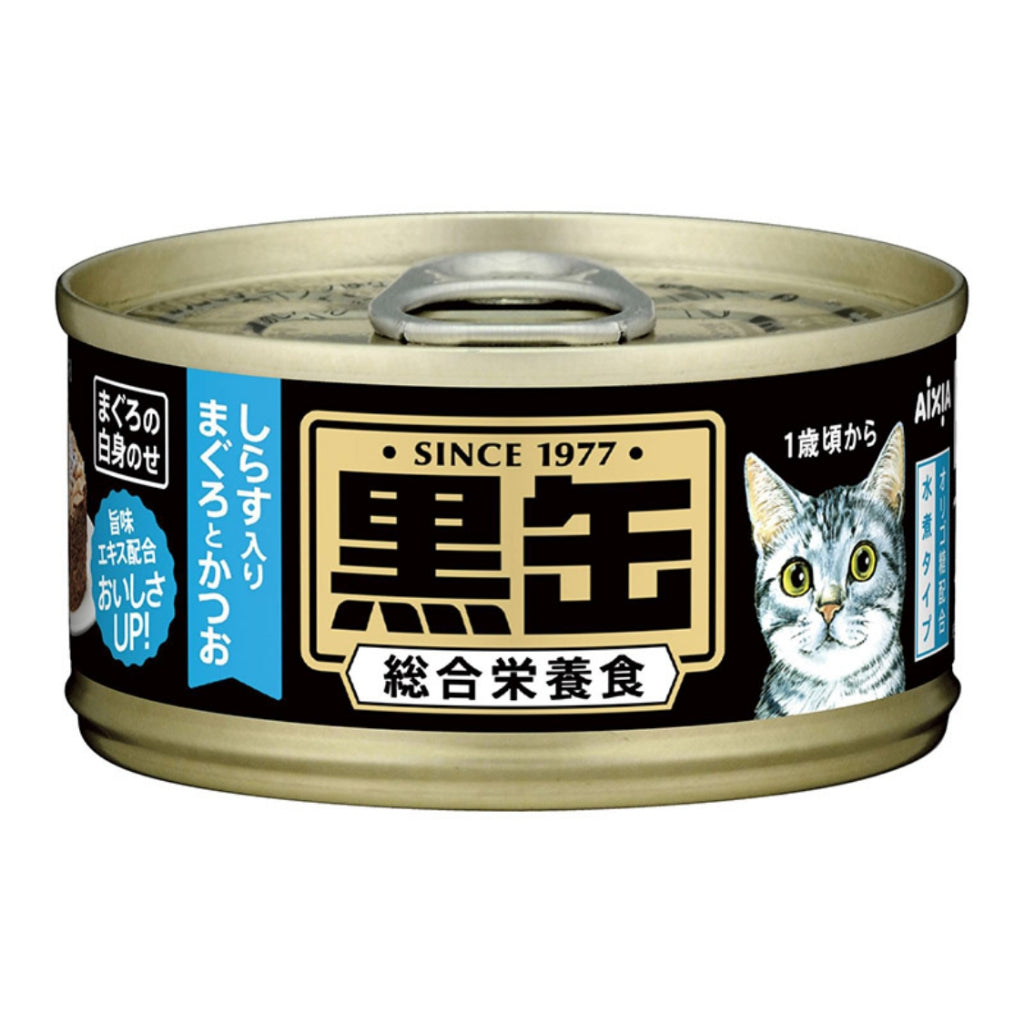 Aixia Kuro Can Wet Cat Food 80g - Tuna & Skipjack Whitebait Chicken Flavor - High Protein, Rich in Vitamins for Adult Cats - Perfect for Mealtime, Travel & Treats
