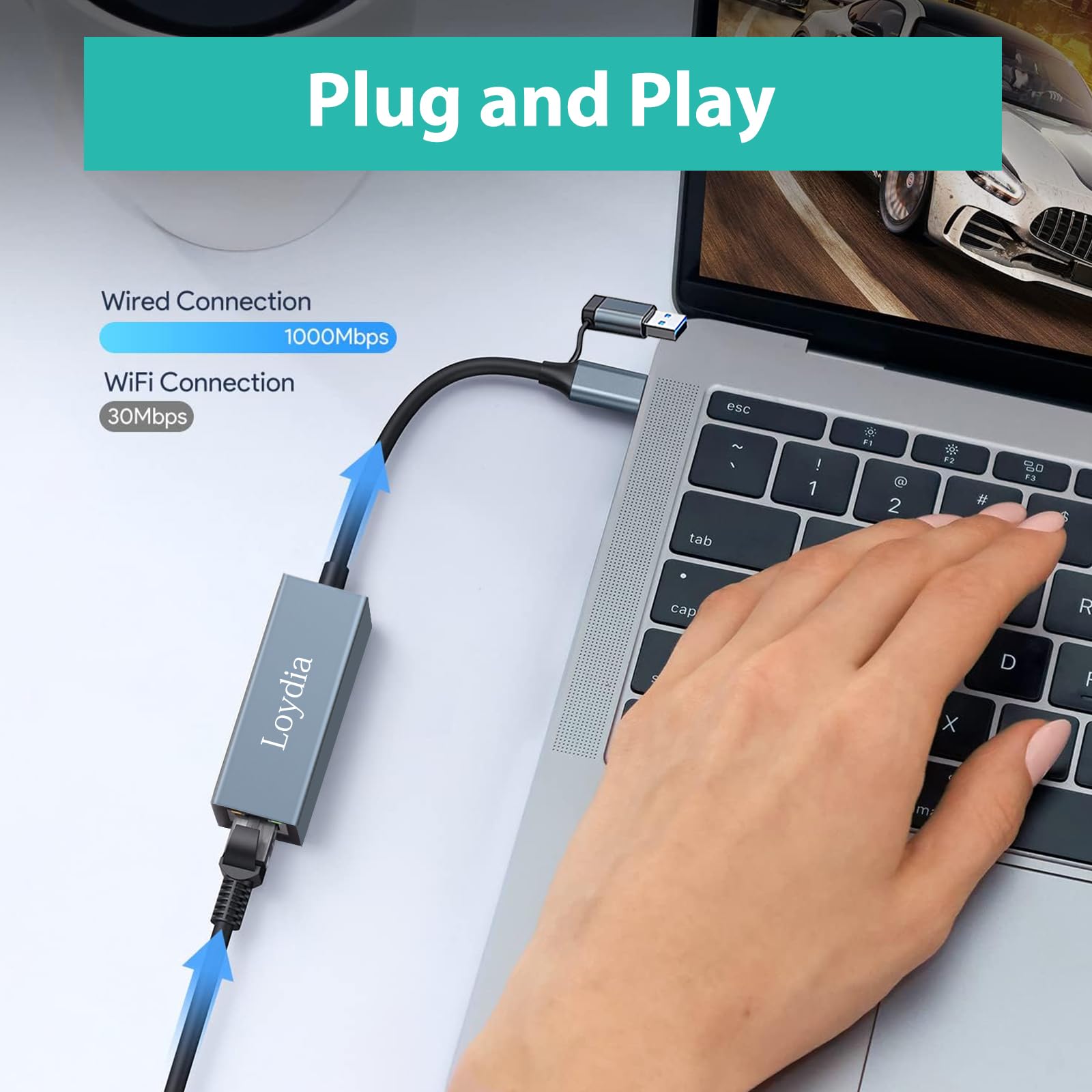 USB C to Ethernet Adapter, USB 3.0 to RJ45 Gigabit LAN Network Adapter (1000Mbps) for MacBook Pro/Air 2017-2023, iPhone 15 Pro/Pro Max, iPad Pro - Fast Wired Internet Connection for Gaming, Streaming & Home Office