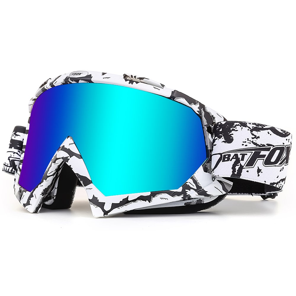 BATFOX Dirt Bike Goggles - UV400 Protection, Shatterproof & Dustproof Motorcycle ATV Goggles for Men, Women & Youth - Over Glasses Fit for Motocross, Skiing & 4-Wheeler Riding (Black & White) - Perfect for Off-Road Adventures & Winter Sports