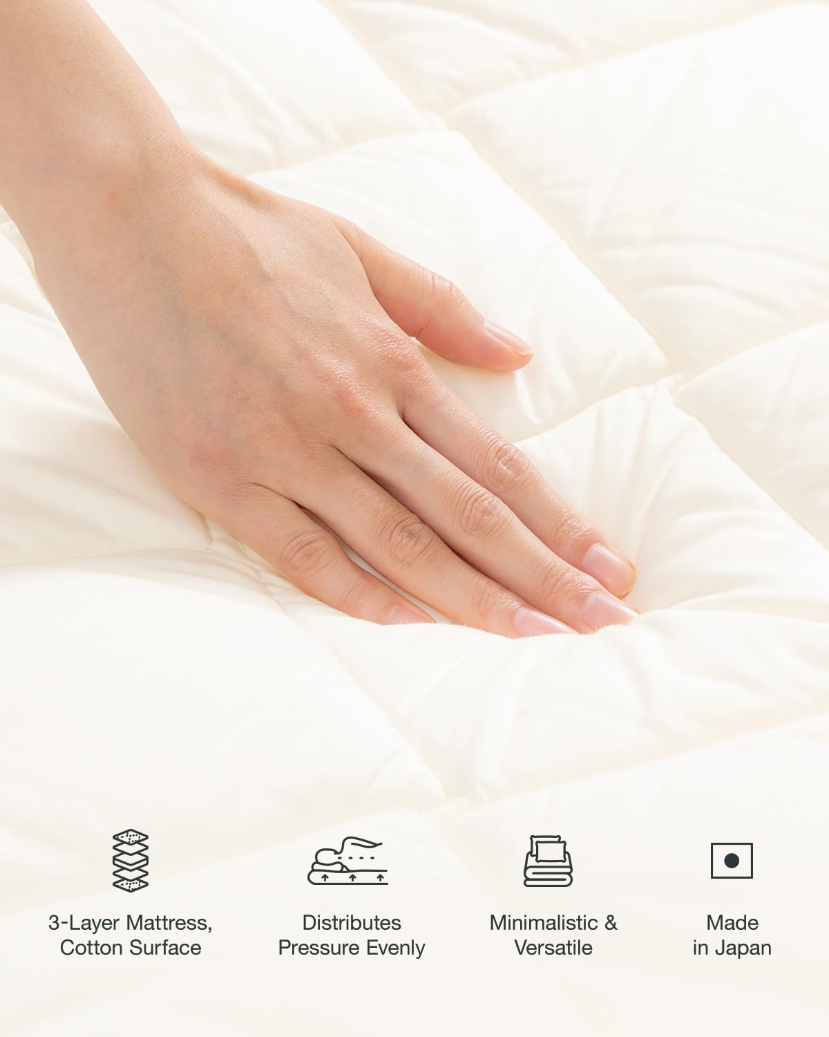 Premium Japanese Futon Mattress - Authentic Shikibuton Floor Bed | Foldable Tatami Mattress | Roll-Up Sleeping Pad | Made in Japan (White, Full Size) - Perfect for Small Spaces, Guest Rooms & Minimalist Living