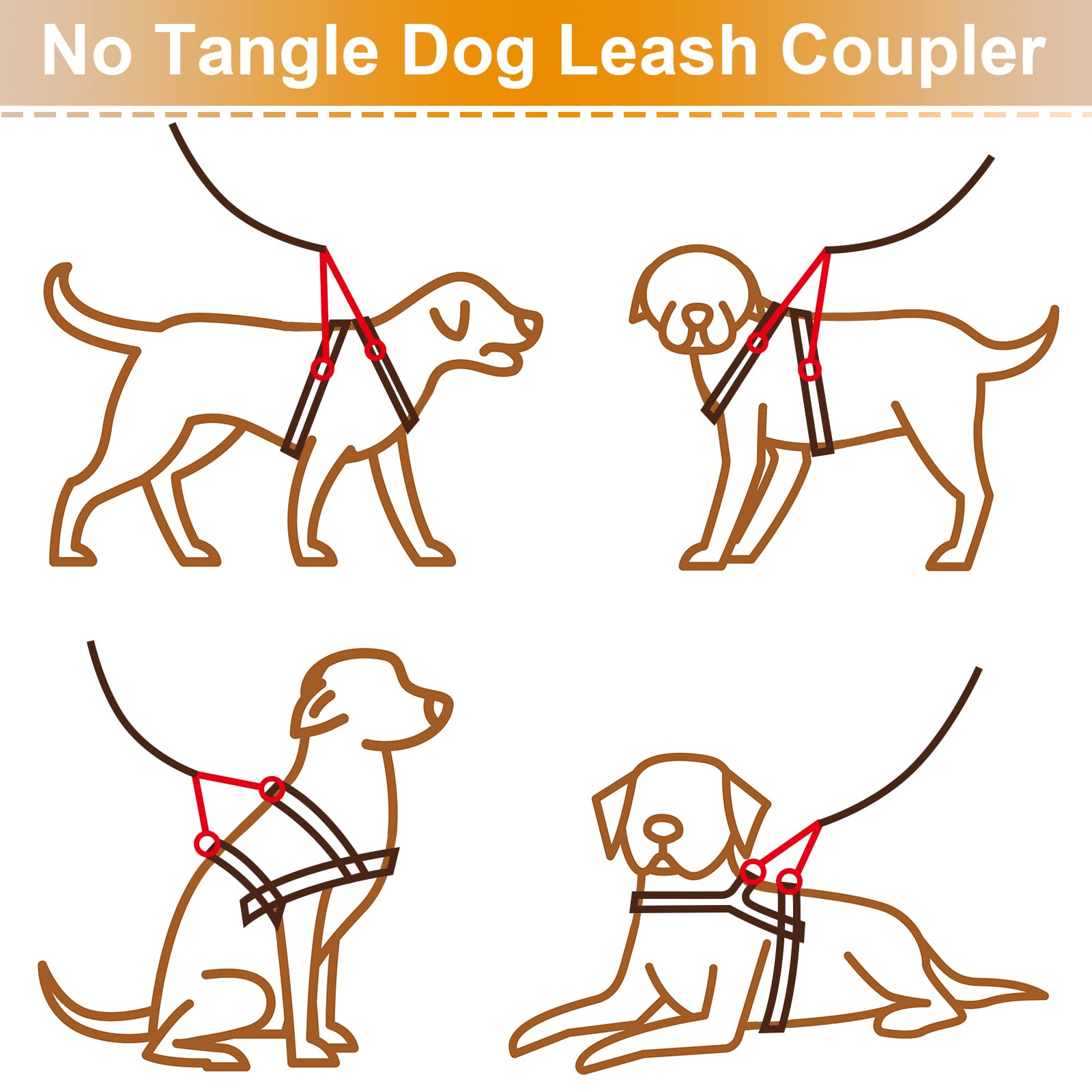 Frienda 5-Pack Braided Nylon Dog Collar Backup Clip - Double Ended Safety Connector Strap for Harness - Adjustable for Large, Medium, Small Dogs & Puppies (Black) | Perfect for Outdoor Adventures, Walks & Pet Safety