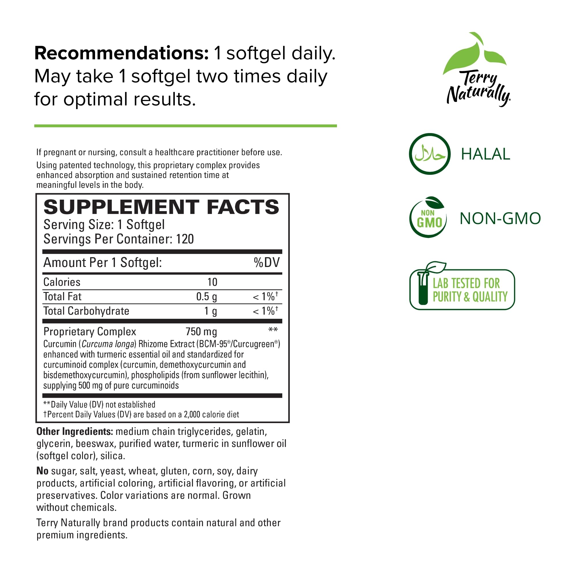 Terry Naturally CuraMed 750mg - High-Potency Curcumin Complex Supplement for Brain, Heart, Kidney, Liver & Immune Health - 120 Softgels (Pack of 2) - Supports Cognitive Function & Overall Wellness for Active Lifestyles
