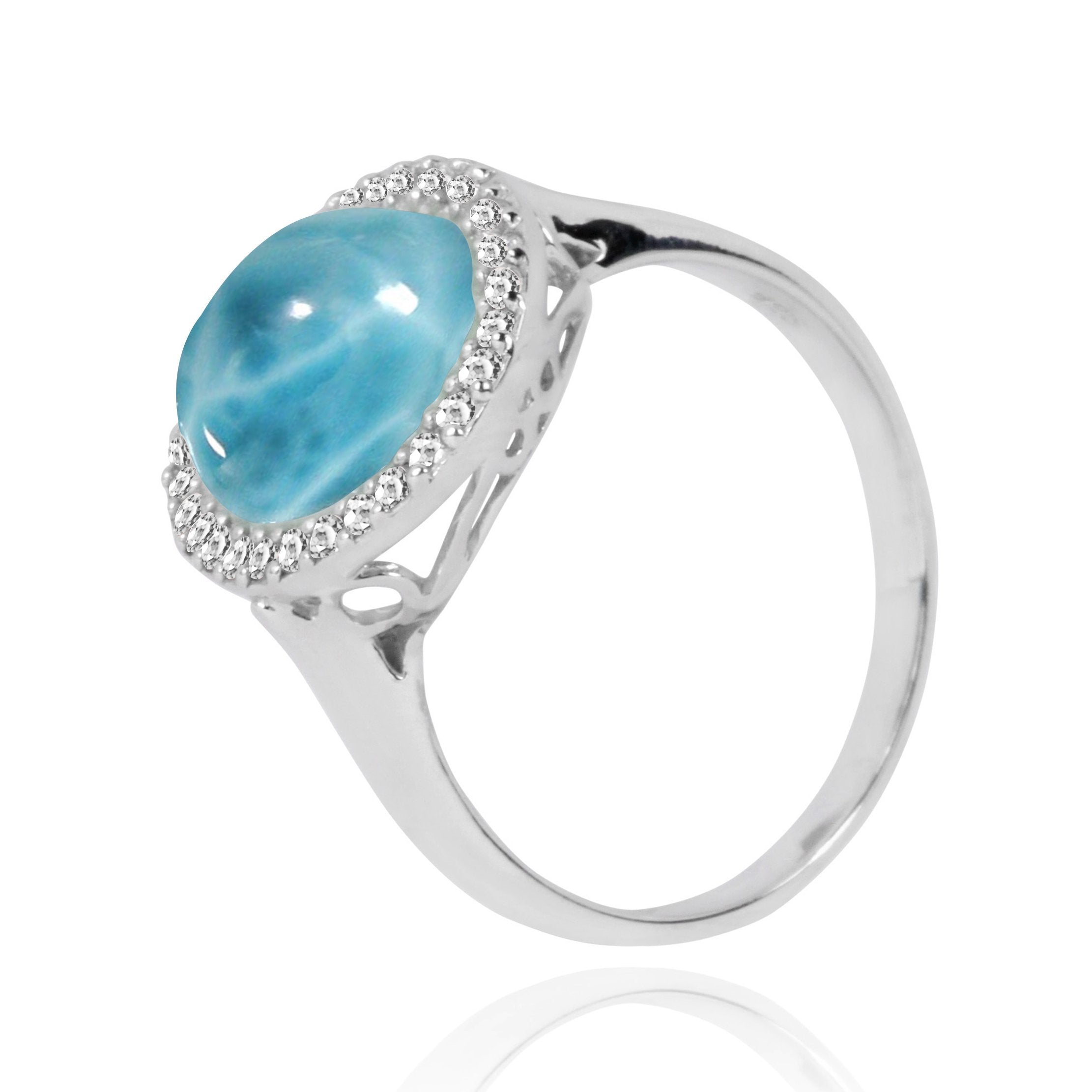 Larimar Cocktail Ring with 30 Round White Topaz Stones - Elegant Jewelry for Women, Perfect for Parties, Weddings & Special Occasions