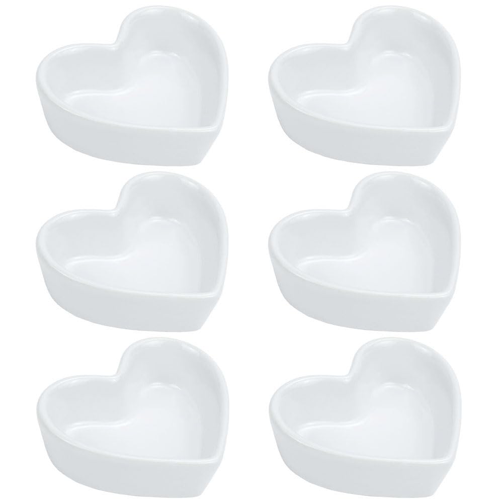FUYU Colorful Heart Shaped Ceramic Ramekin Bowls - 4oz Mini Souffle Dishes, Pudding Cups & Snack Bowls for Desserts, Dips, Candles & Party Serving - Oven & Microwave Safe Kitchenware